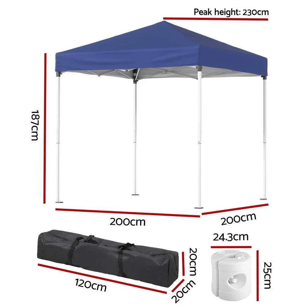 2 Instahut Gazebo 2x2m Outdoor Patio Garden Marquee Shade w/ Base Pods - Blue, 2 of 6