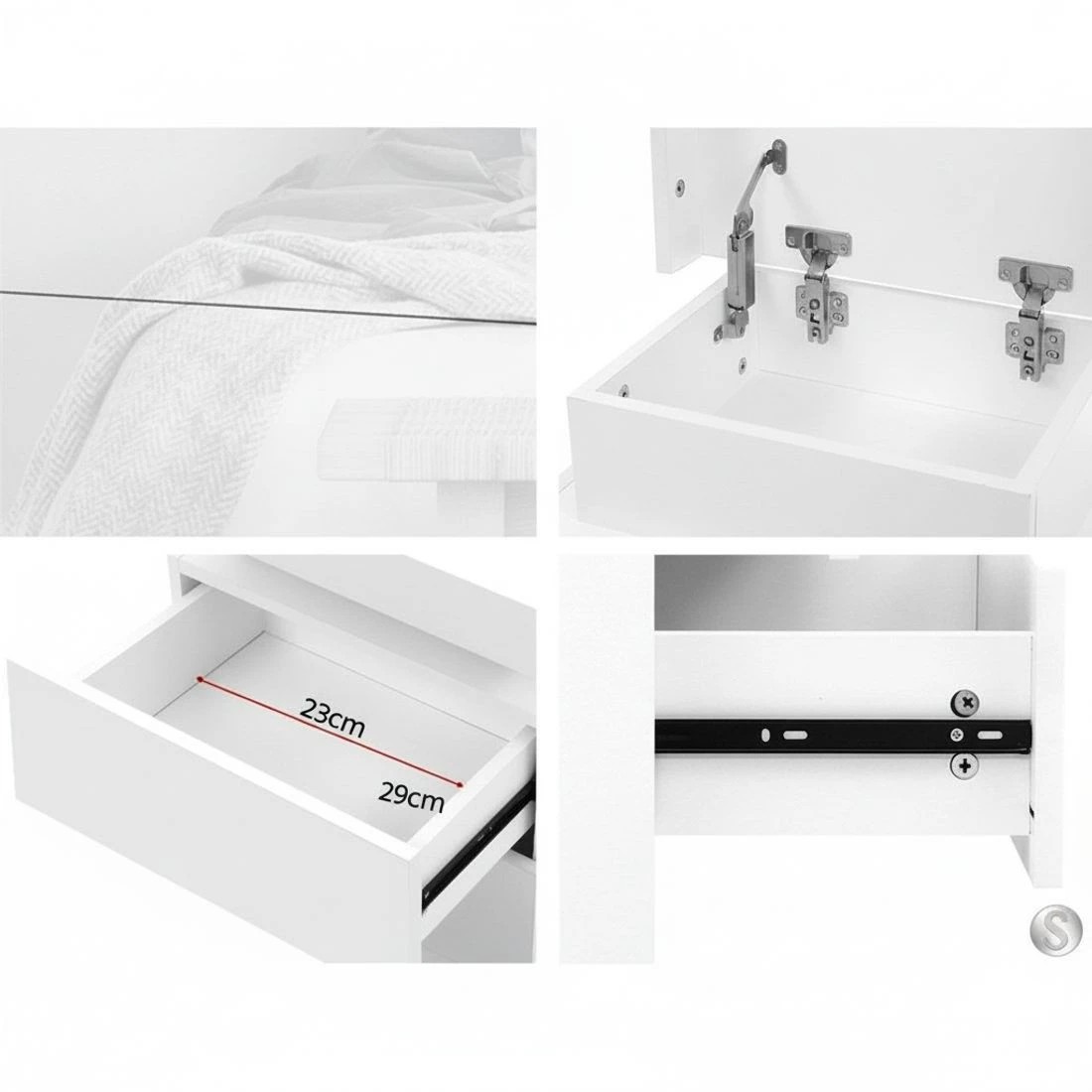 6 Artiss Bedside Table LED 3 Drawers - COLEY - White, 6 of 7