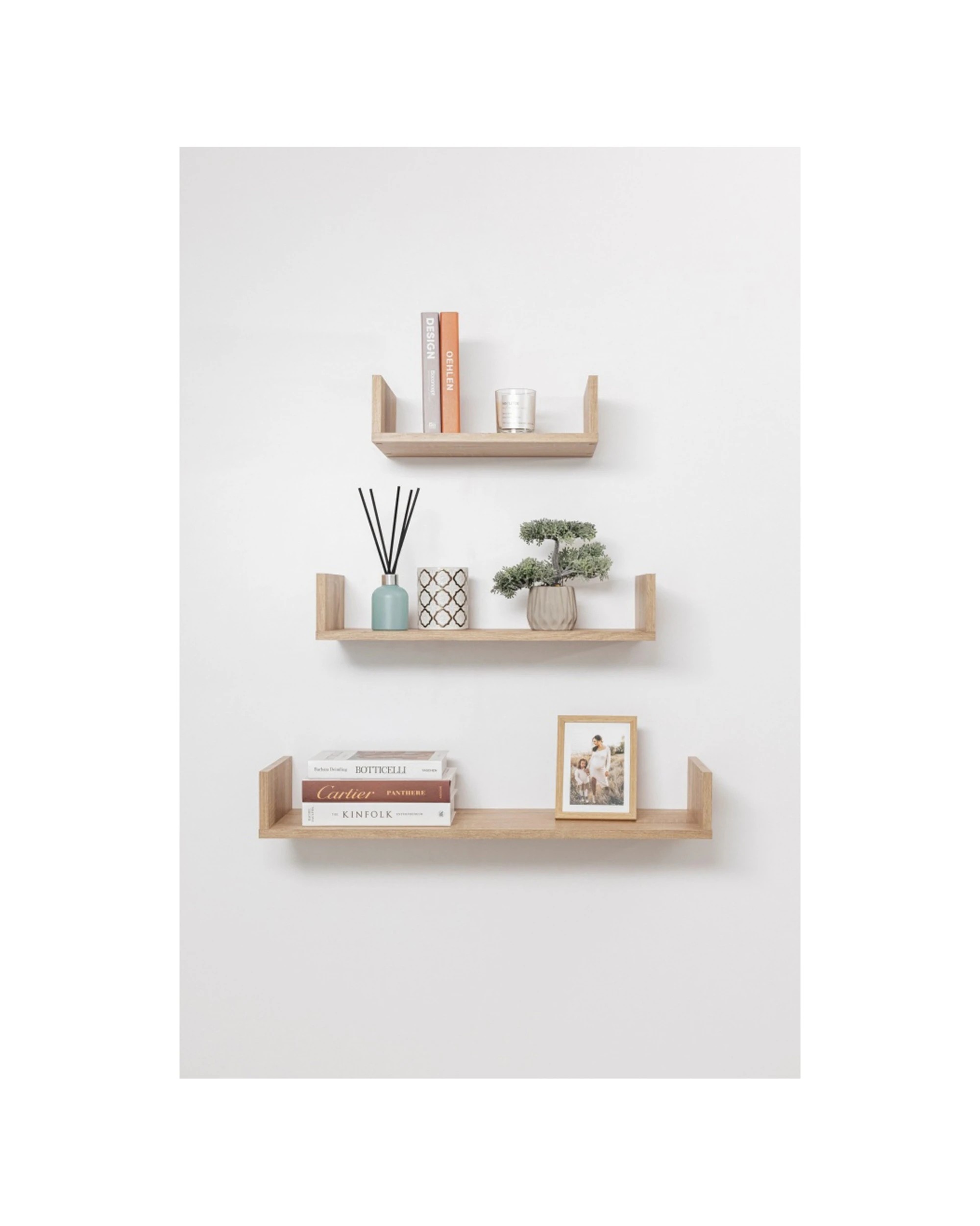 2 European Cabinetry Oslo Three Piece Shelf Set Decorative Display Oak - Natural, 2 of 3