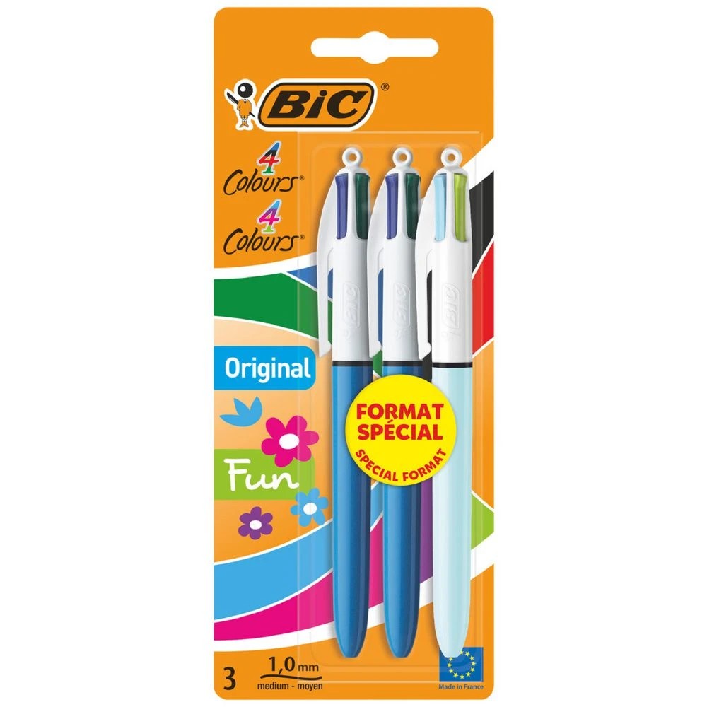 1 BIC 4 Colours Ballpoint Pens Original + Fun 3 Pack, 1 of 4