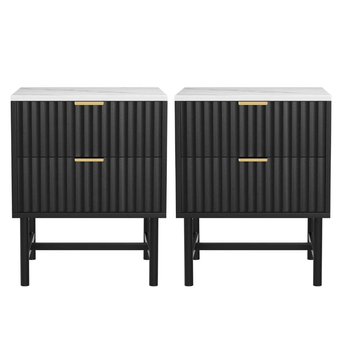 3 Artiss 2x Bedside Table 2 Drawers - - Black, 3 of 7