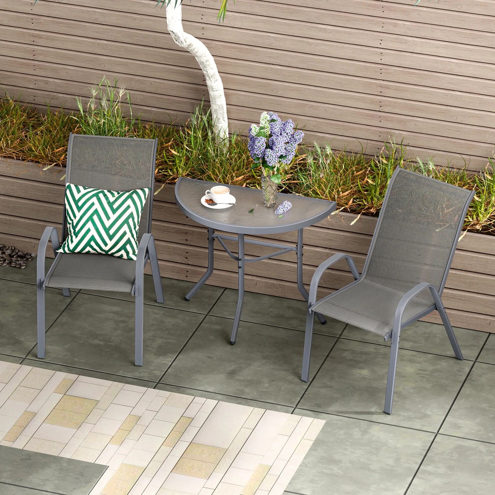 3 Alfordson 3PCS Outdoor Furniture Patio Table and Chairs Garden Bistro Set - Grey, 3 of 10