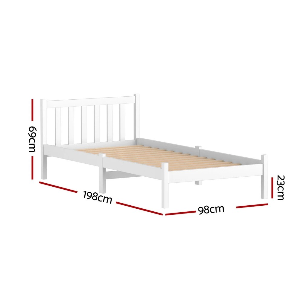2 Artiss Bed Frame Single Size Wooden  SOFIE - White, 2 of 8