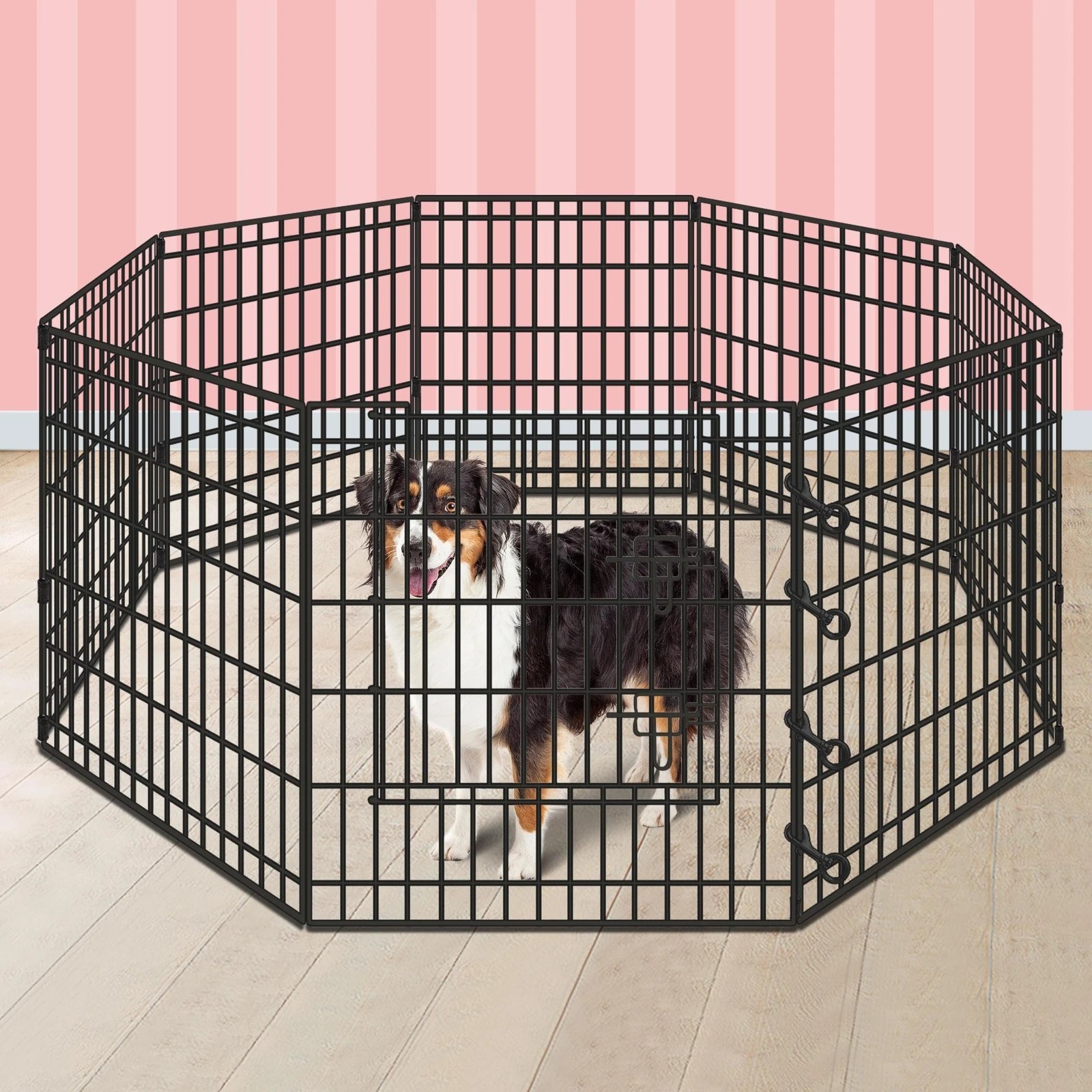 2 Beastie Dog Playpen Pet Metal Cage Fence 8 Panel Enclosure Puppy Pen 30" - Black, 2 of 6
