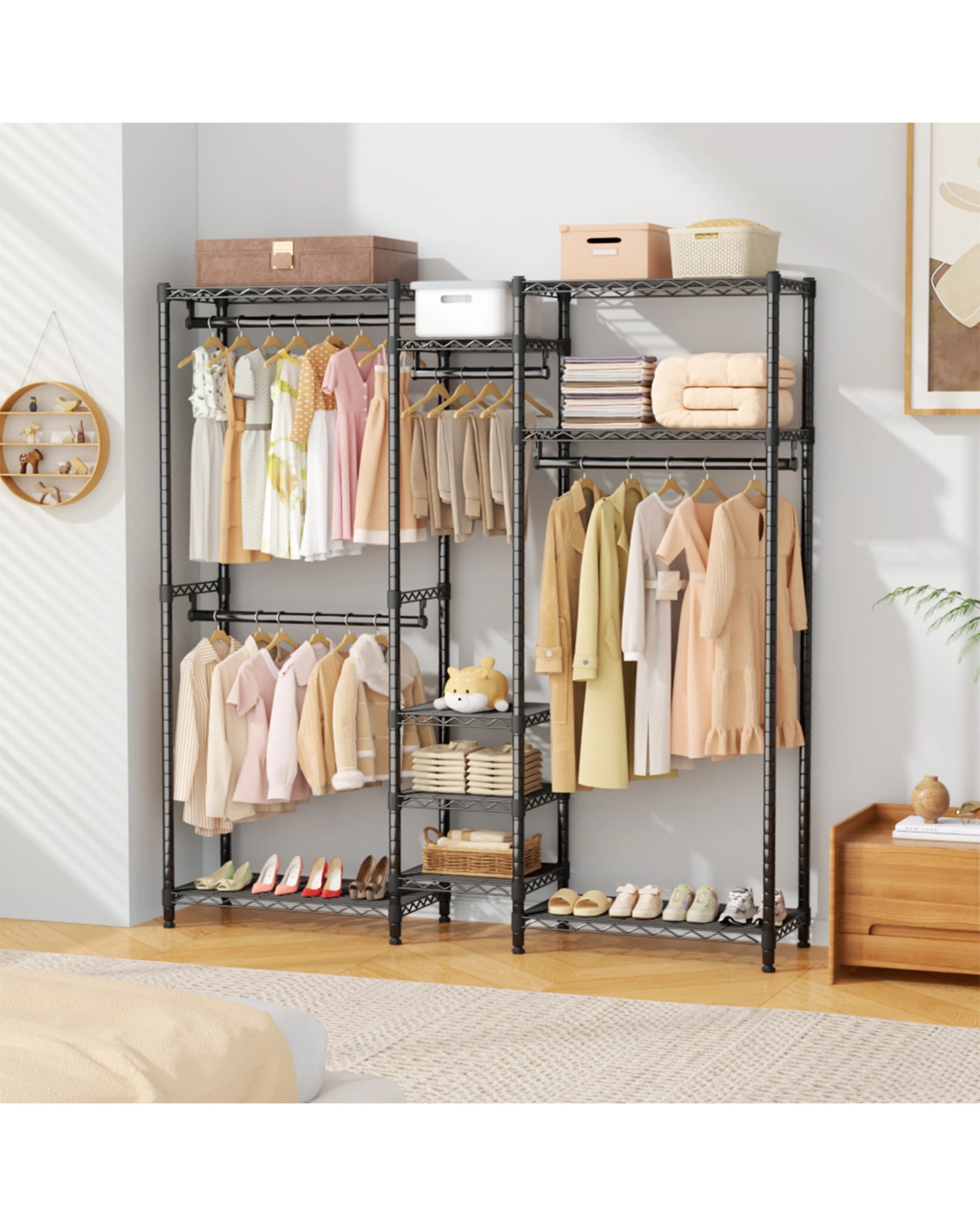 6 Advwin Portable Closet Wardrobe Adjust Closet Racks w/4 Hang Rods & 9 Shelves - Black, 6 of 7