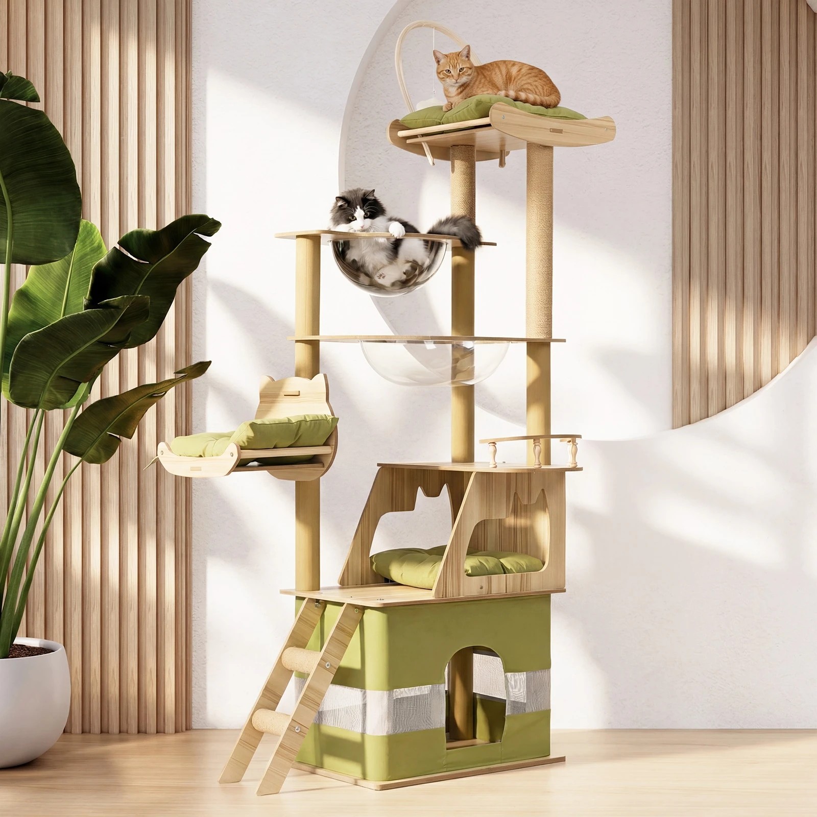 3 Alopet Cat Tree Tower Scratching Post Scratcher Condo House Bed Furniture 190cm - Green, 3 of 9