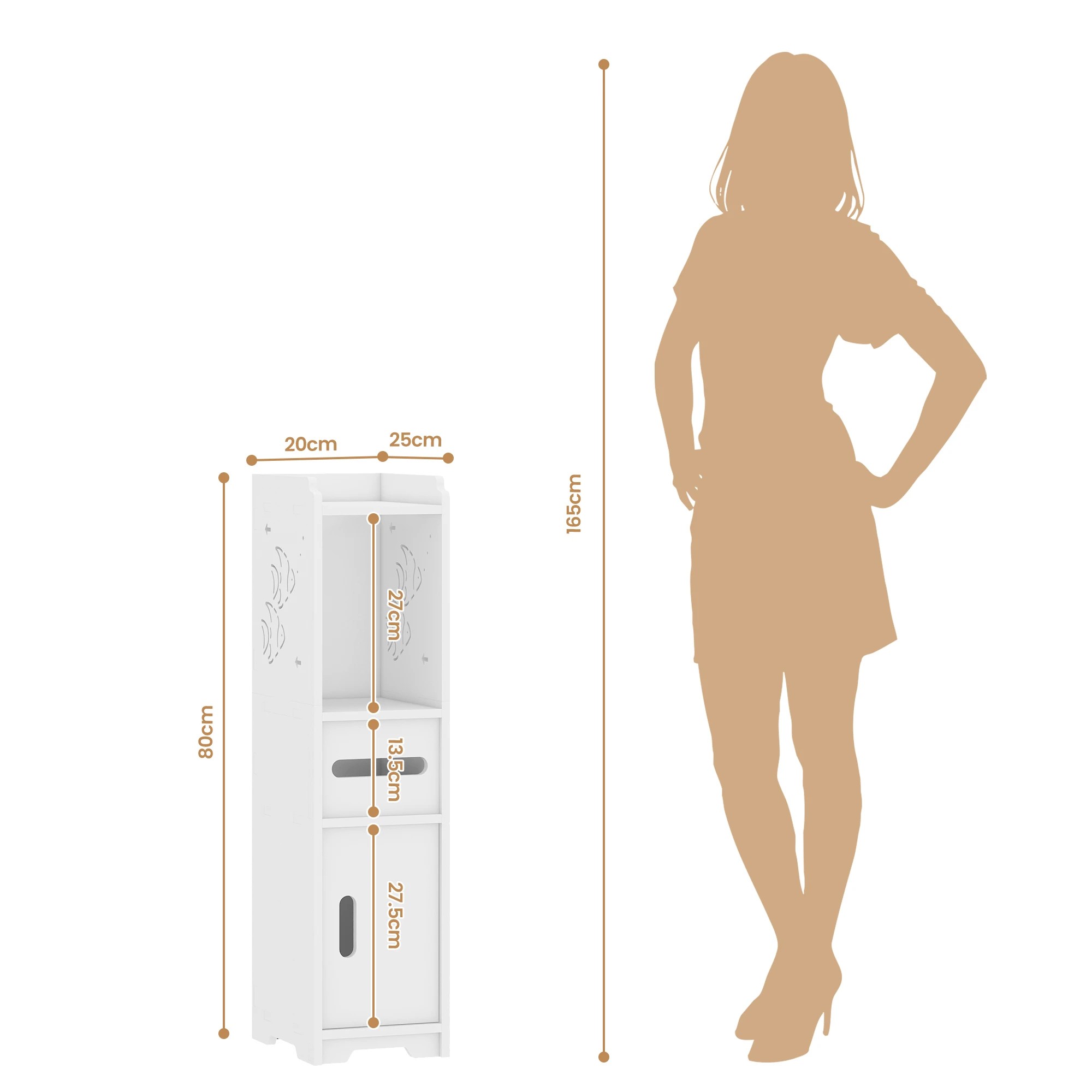 5 Advwin Slim Bathroom Storage Cabinet PVC Narrow Storage Cupboard with Doors and Drawer  Floor Cabinet with Open Shelves, 5 of 9