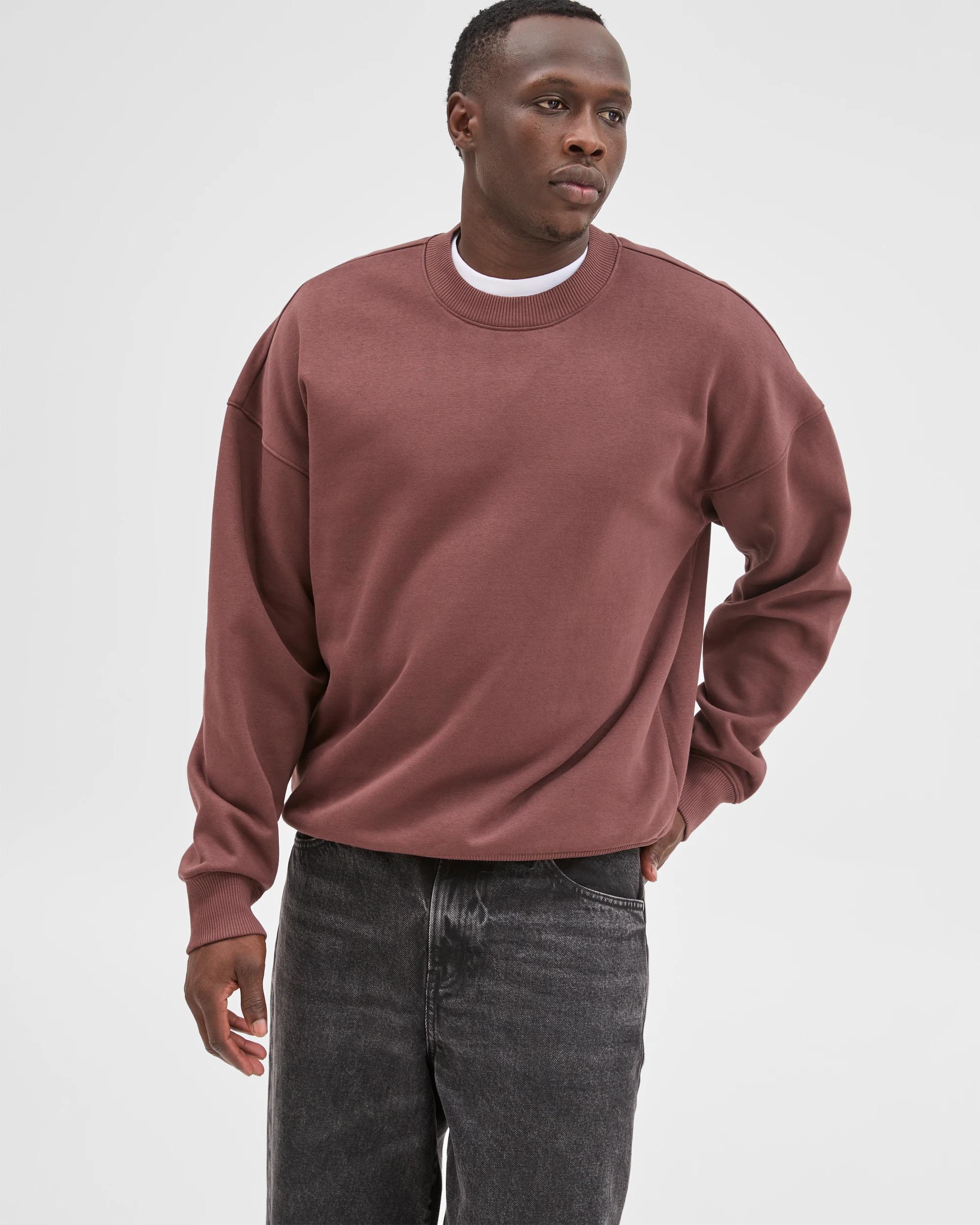 1 Commons Australian Cotton Blend Oversized Heavyweight Fleece Crew Jumper BURGUNDY, 1 of 7