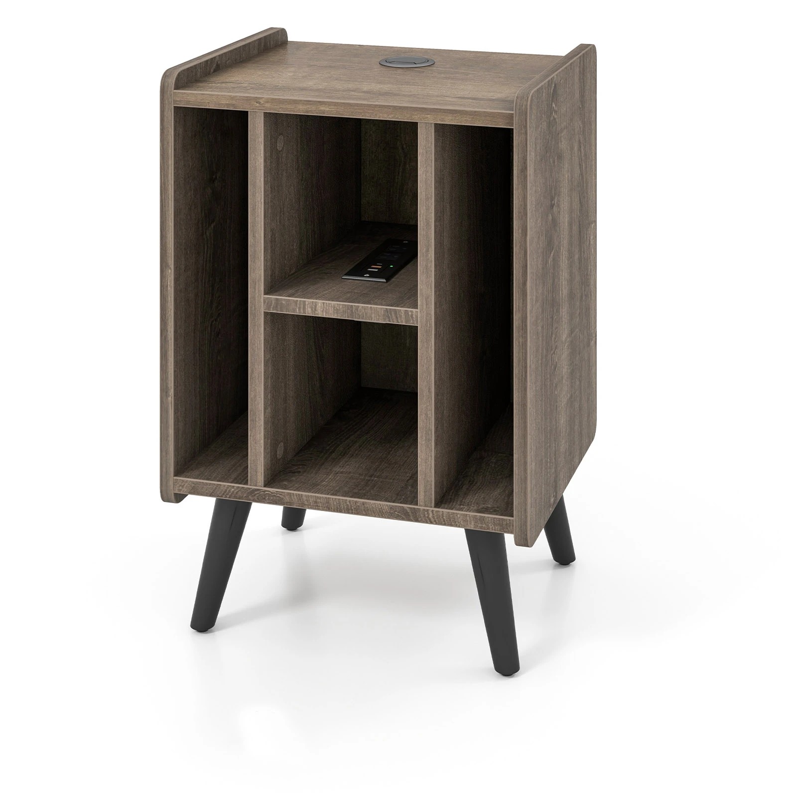 1 Costway Industrial Record Player Stand w/Power Outlet Turntable Stand for Vinyl, 1 of 6