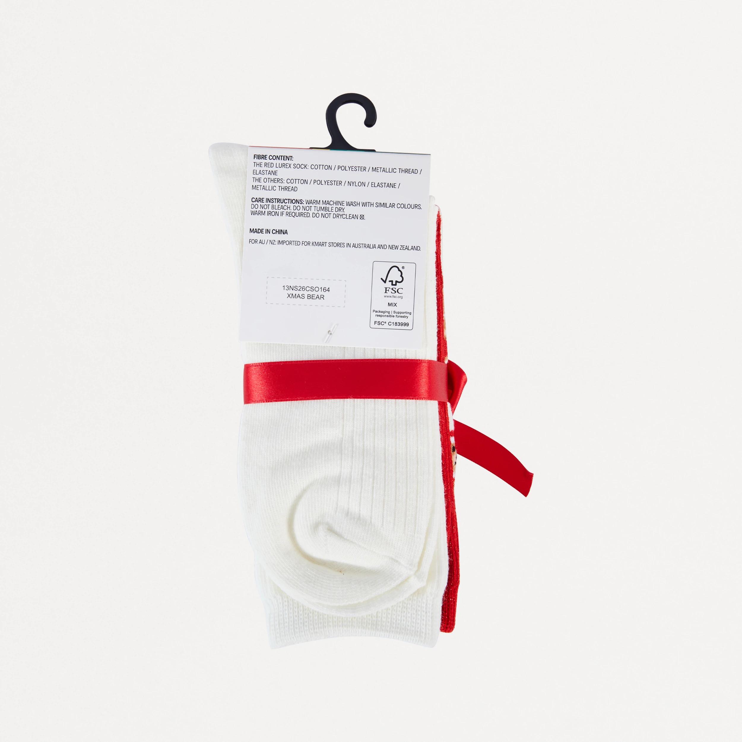 4 3 Pack Christmas Ribbed Crew Socks Xmas Bears, 4 of 4