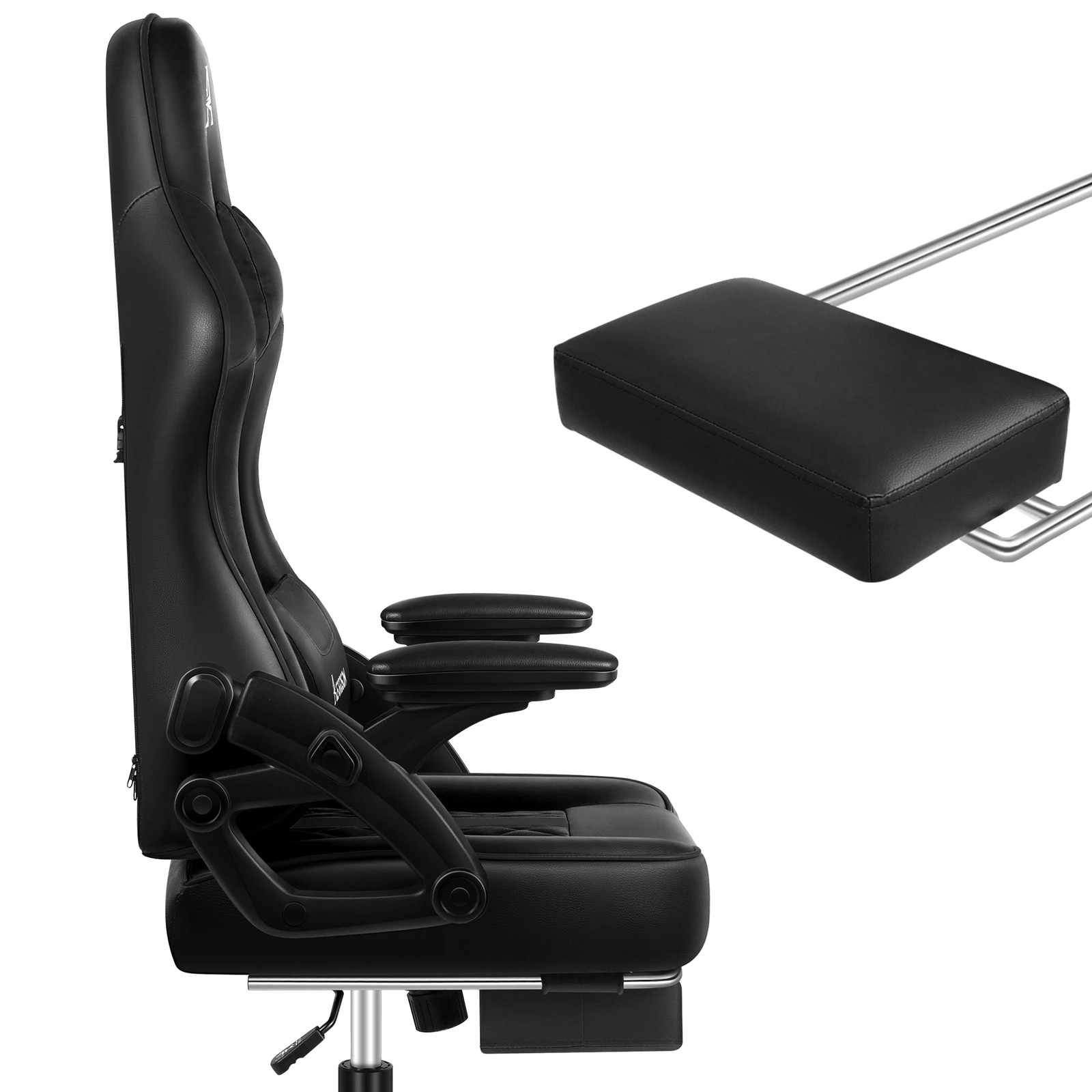 4 Alfordson Gaming Office Chair Massage Computer Footrest Seat Leather - All Black, 4 of 10