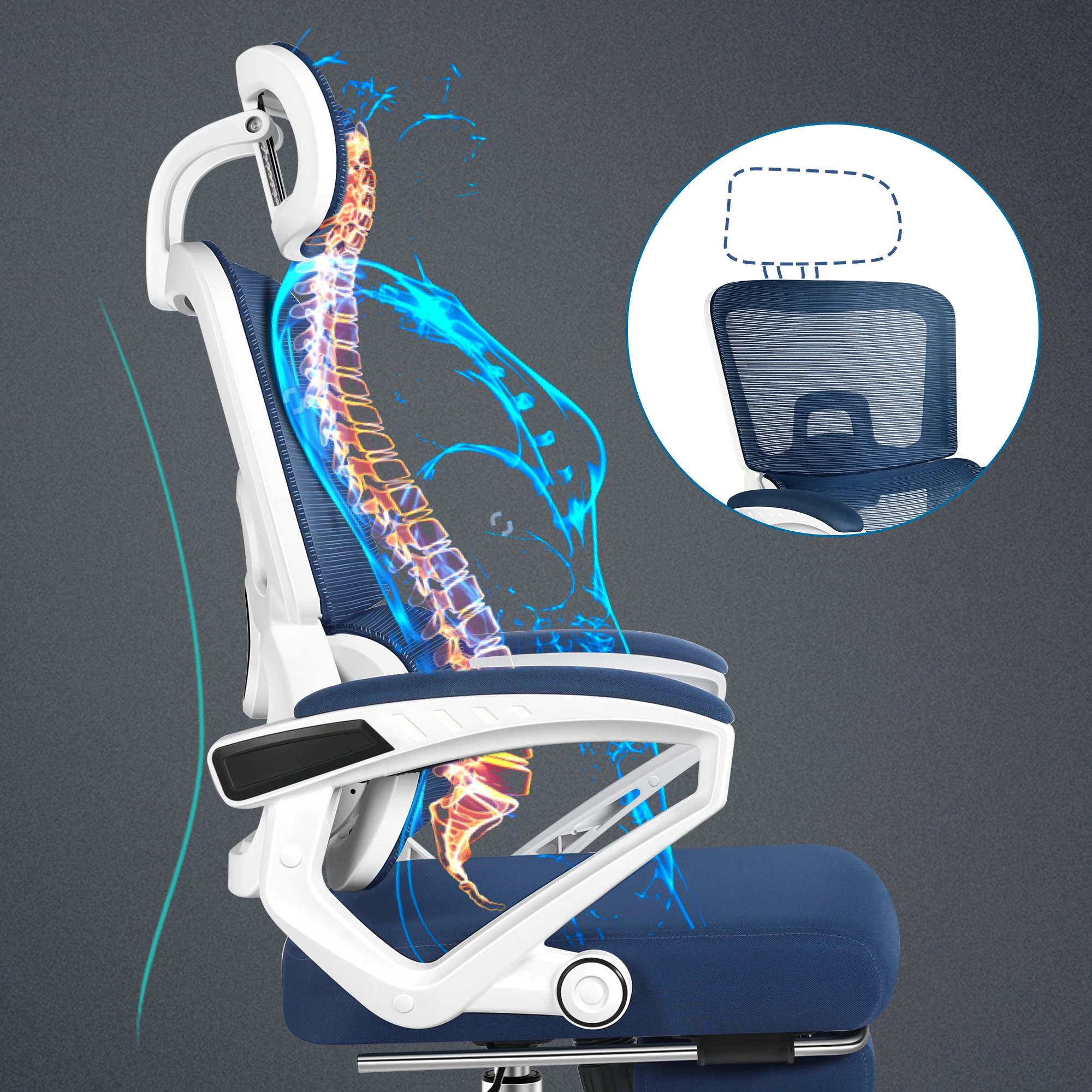 4 Alfordson Mesh Office Chair Racing Ergonomic Executive Computer Recliner Work - White Blue, 4 of 10