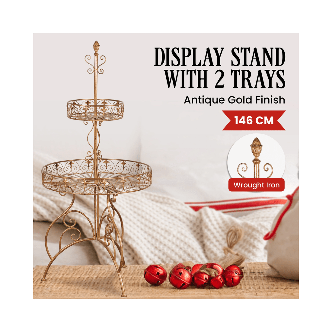 3 Christabelle Antique Gold 2-tier Metal Display Stand, 3 of 7