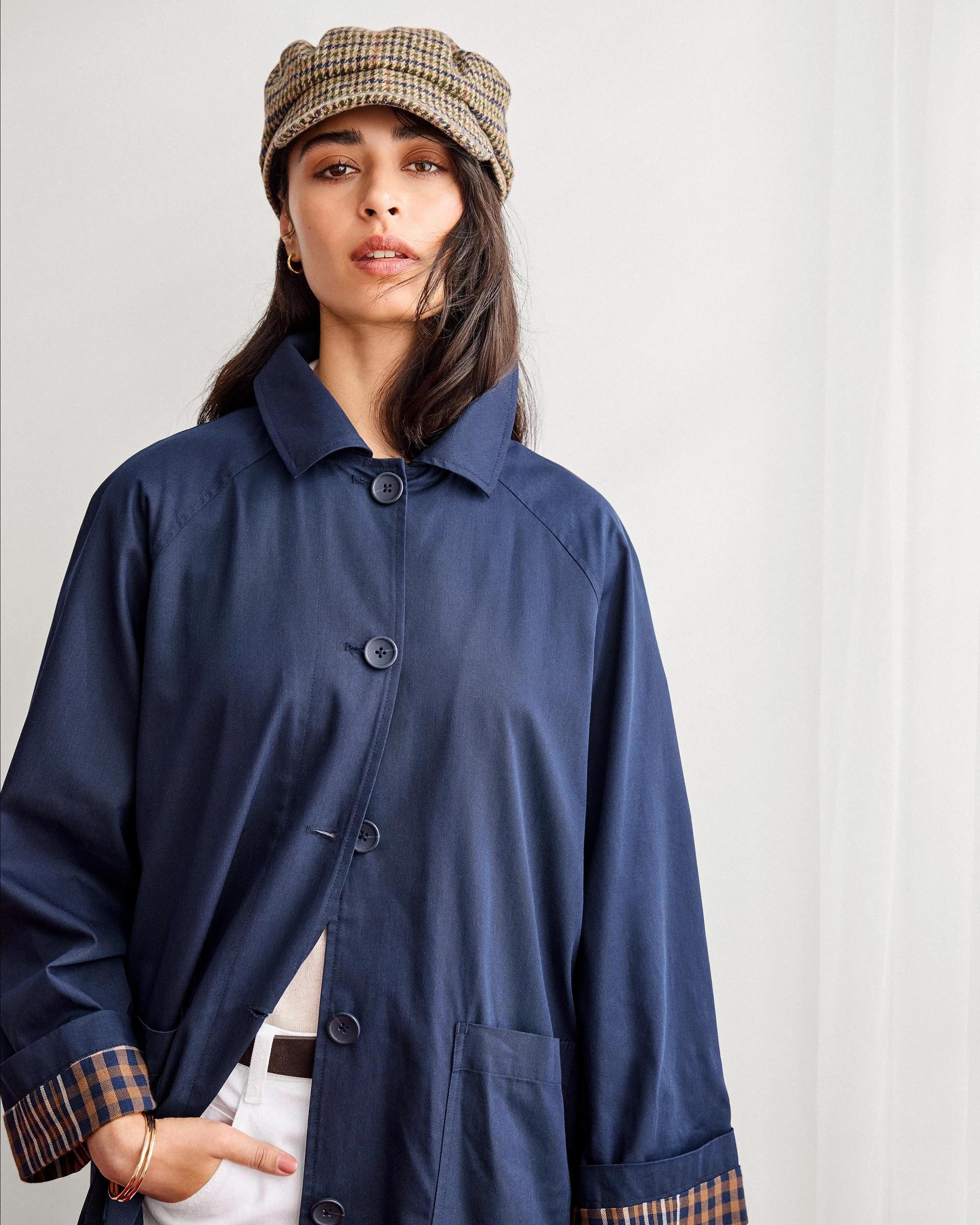 9 Target Woman Long Sleeve Check Detail Mac Coat NAVY, 9 of 9