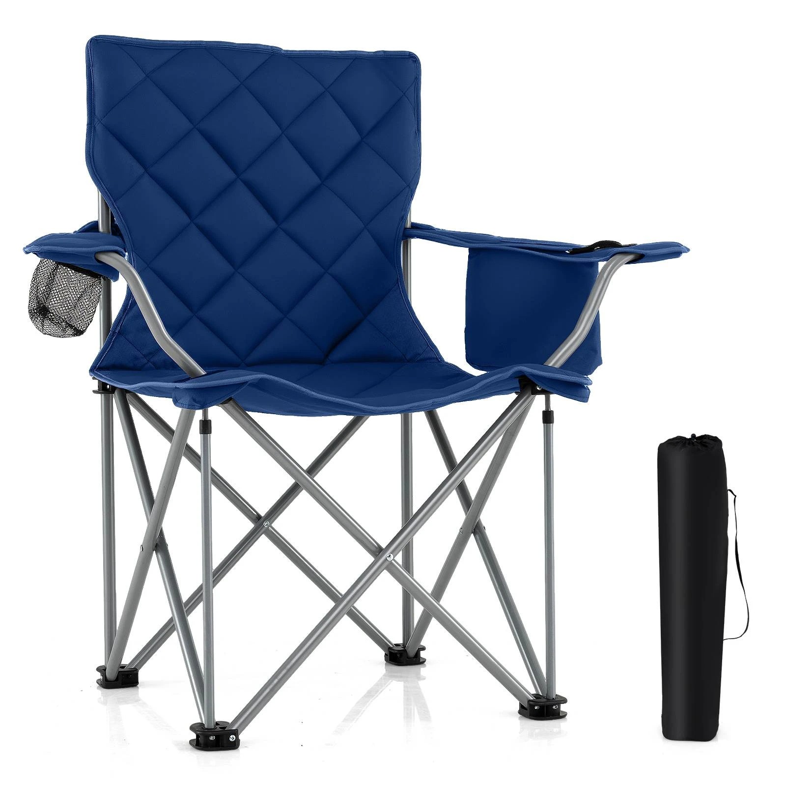 1 Costway Oversized Camping Chair Portable Folding Picnic Chair w/Cup Holder Cooler & Carry Bag 227KG - Blue, 1 of 1