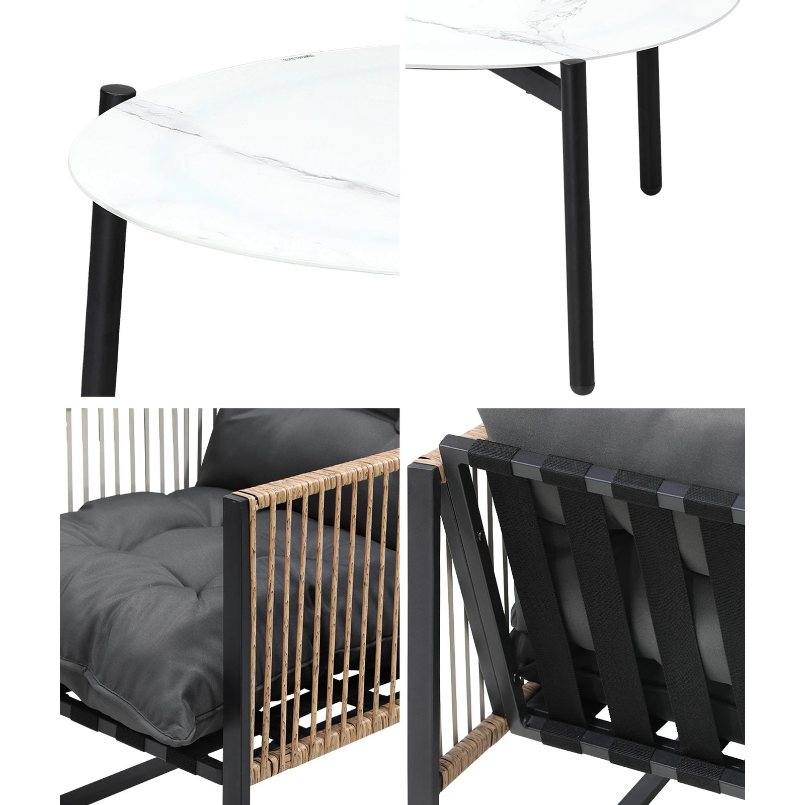 5 Livsip Outdoor Patio Set Furniture White 70cm Coffee Table Rattan Chairs 5PCS - Multi, 5 of 9