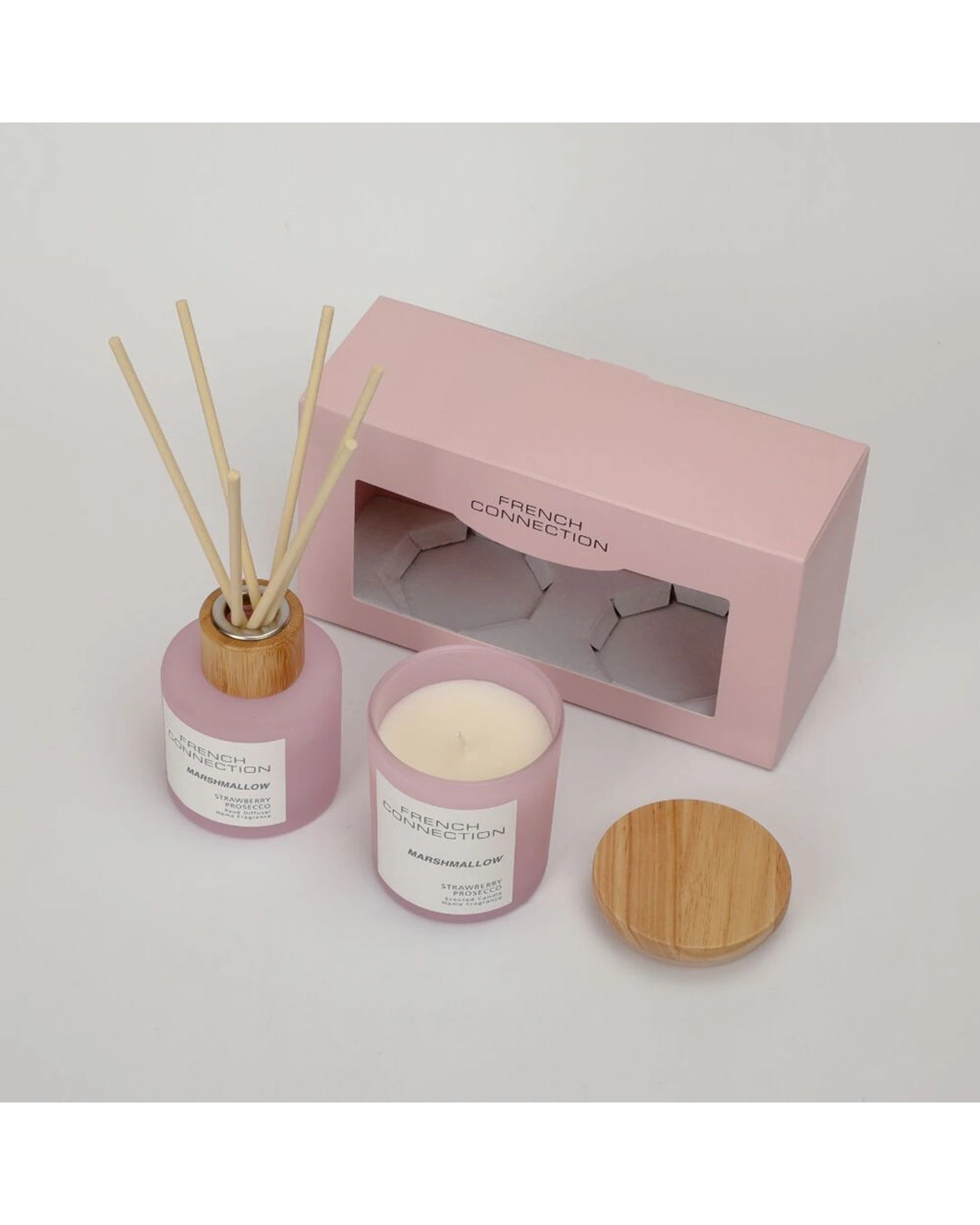 3 French Connection Candle & Diffuser Gift Set Marshmallow Strawberry Prosecco - Pink, 3 of 3