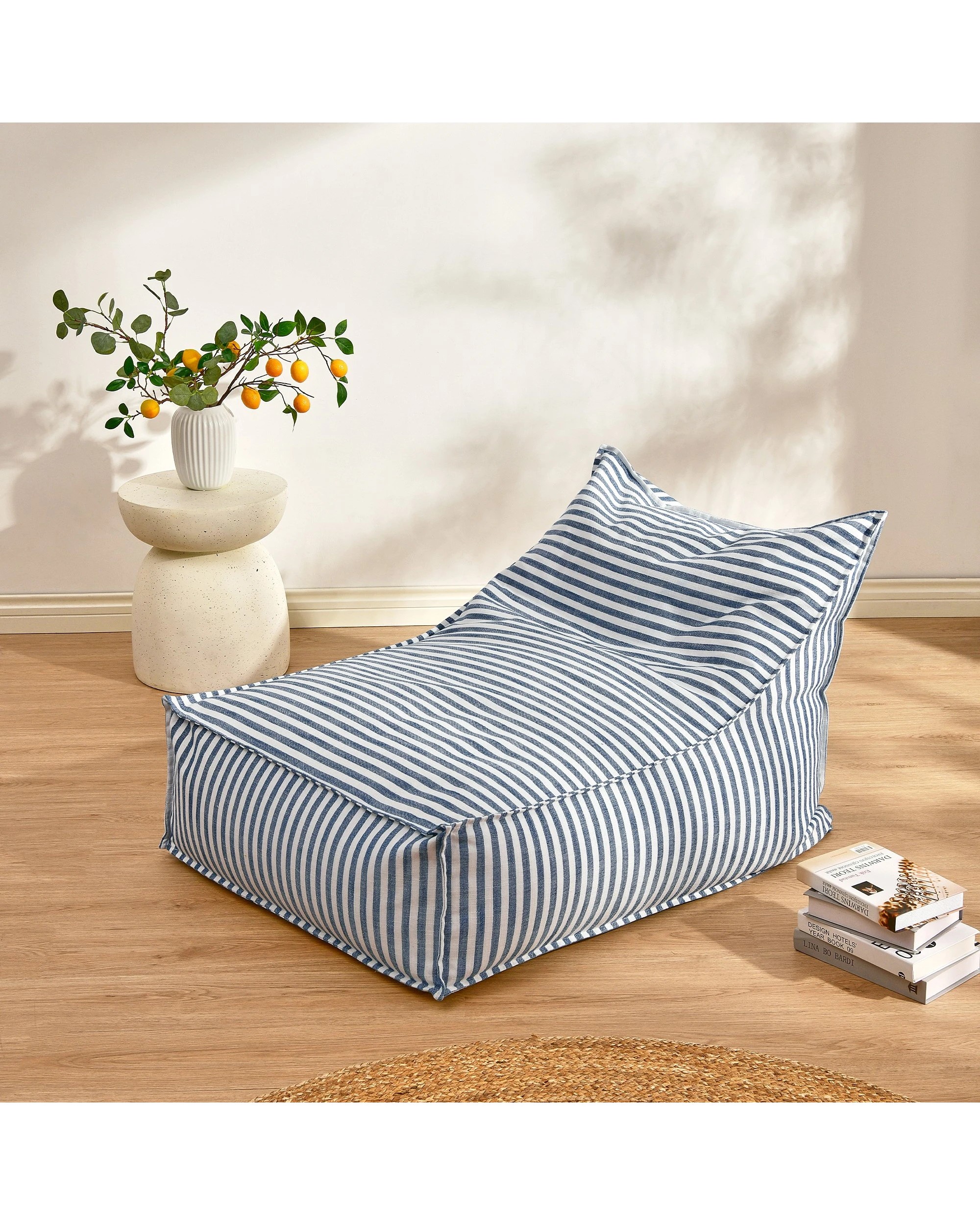 1 Cadence & Co. Oscar Faux Linen One Seater Bean Bag Lounge Cover - Navy, 1 of 7