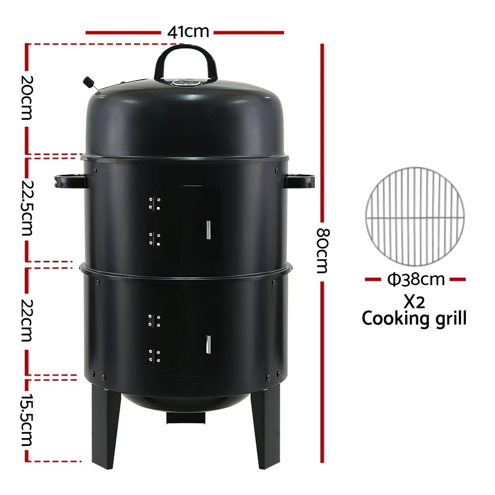 2 Grillz BBQ Grill 3-In-1 Smoker - Black, 2 of 3