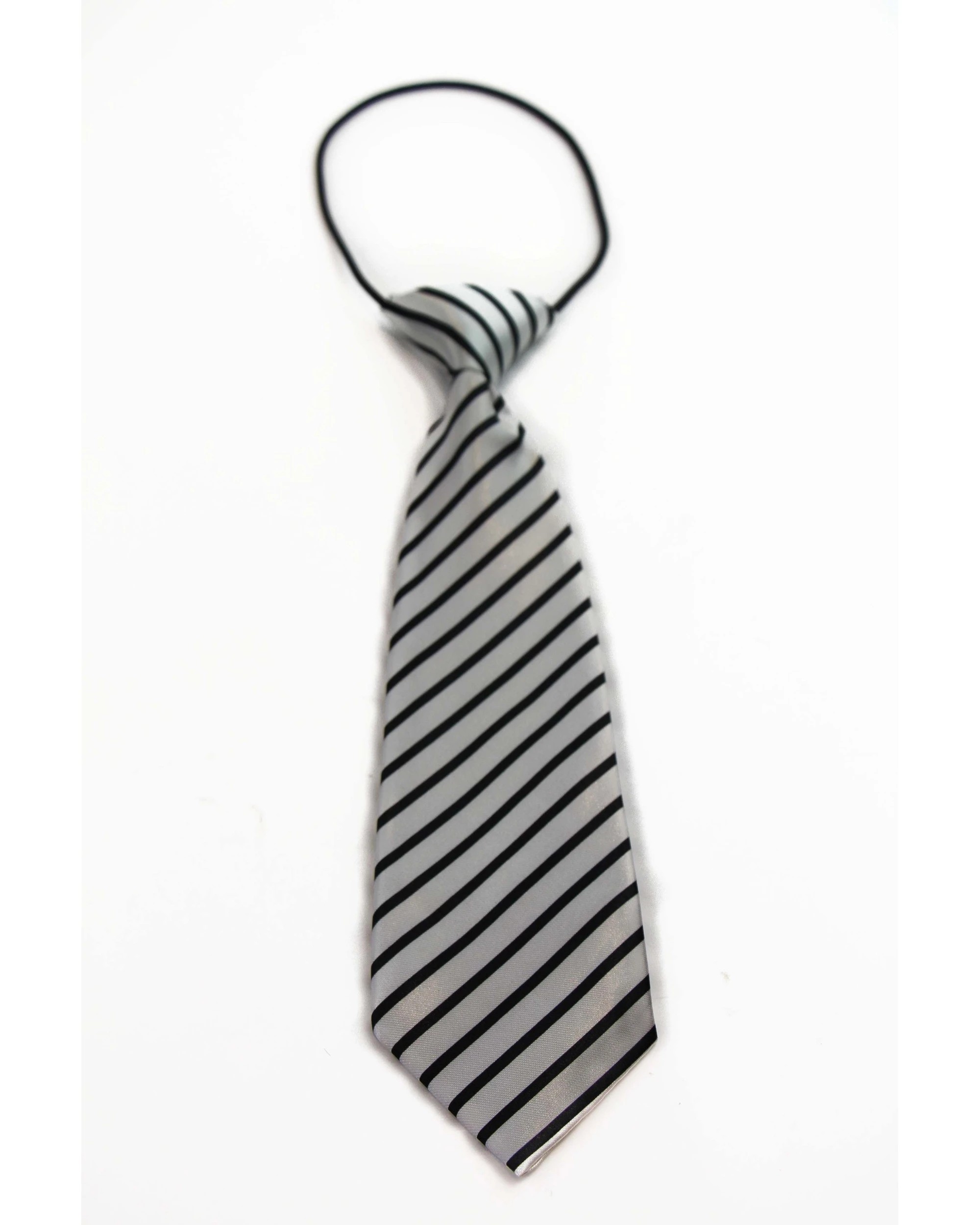 2 Zasel Kids Boys White & Black Patterned Elastic Neck Tie - White Diagonal Stripe, 2 of 2