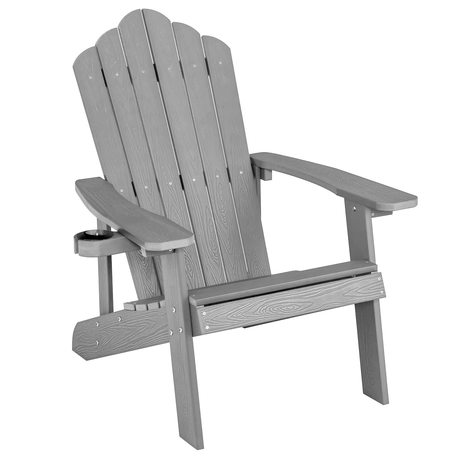 1 Costway Patio HIPS Adirondack Chair w/Cup Holder Weather Resistant Outdoor - Grey, 1 of 1