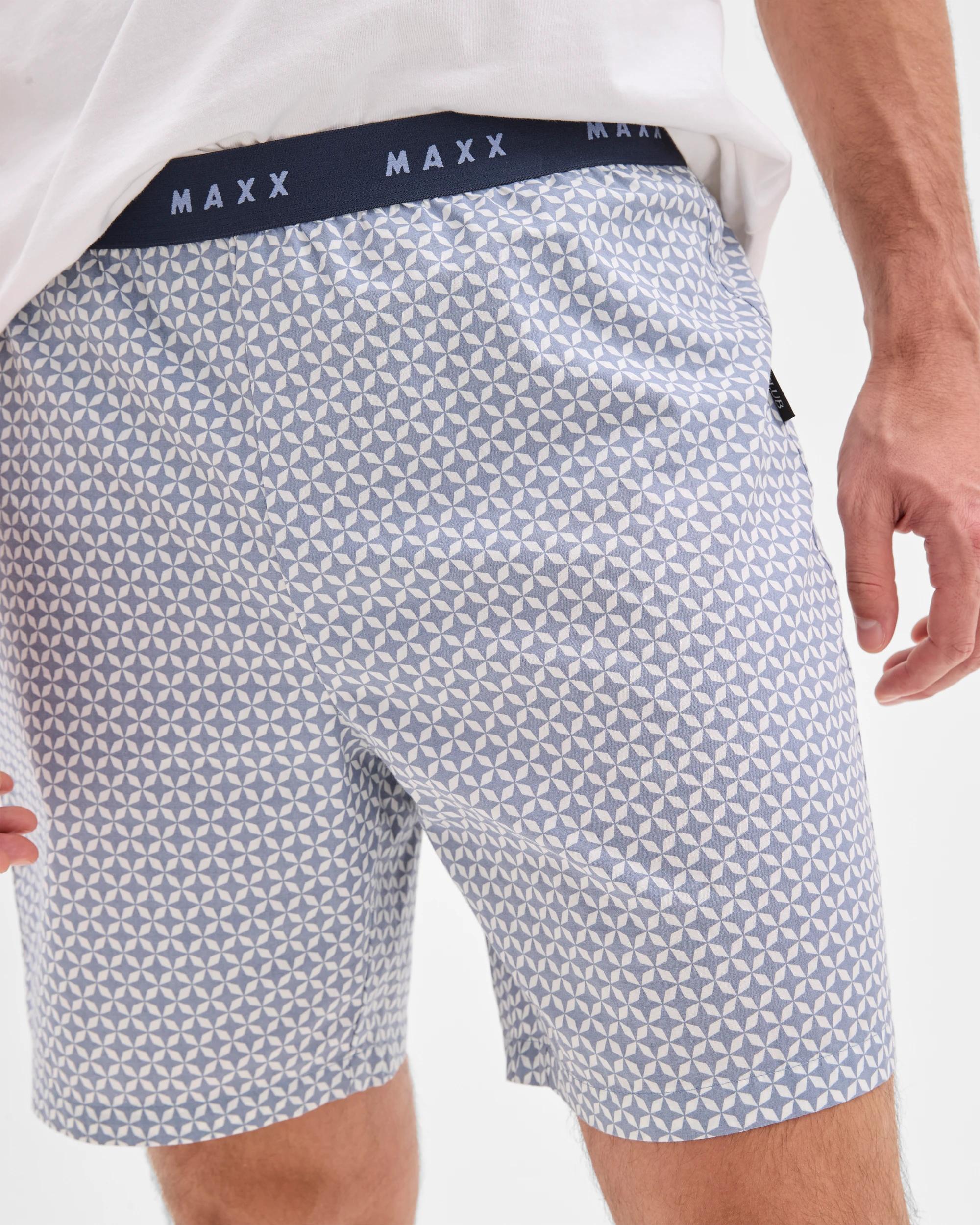 3 Mens Australian Cotton Woven Sleep Shorts - Maxx BLUE GEO, 3 of 6