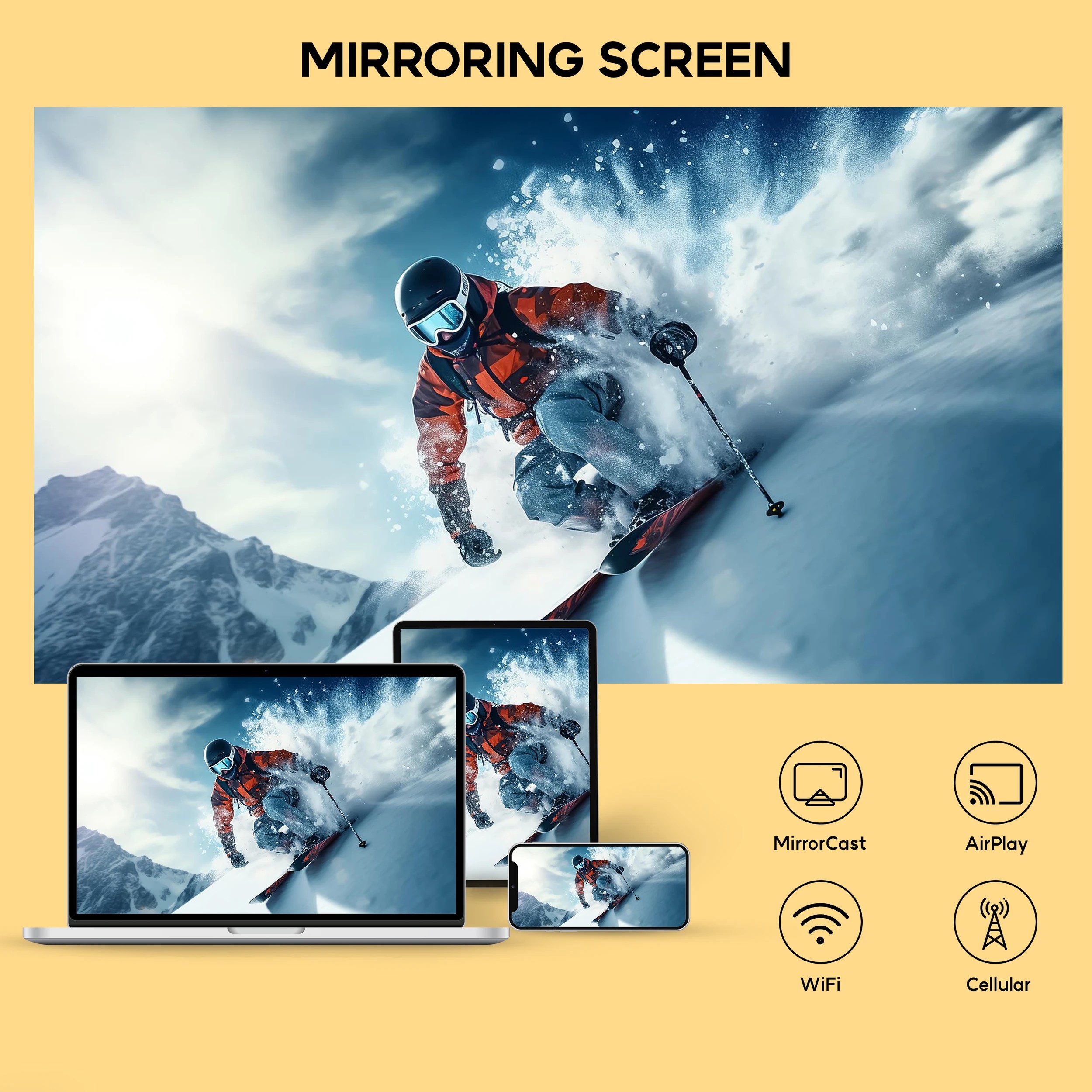 1 Alliums Projector Portable 1080p Full HD Resolution with 2.4G+5G Wi-Fi & Bluetooth, 300''  Screen - White, 1 of 3