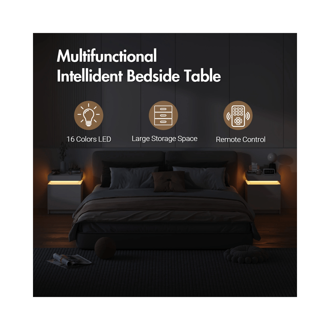 10 Advwin Led Bedside Table Set Of 2 Lift Up Nightstand 2 Drawers, 10 of 10