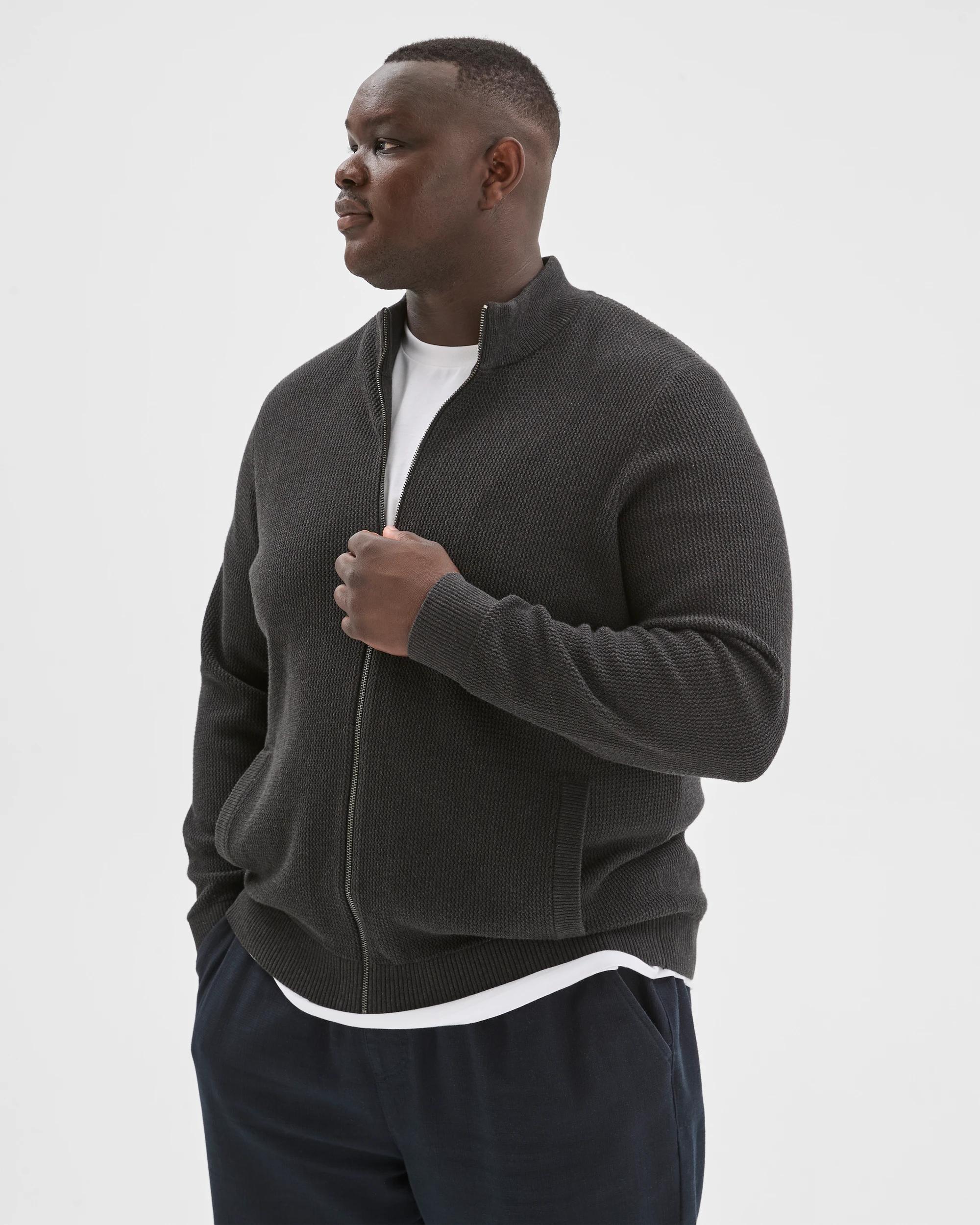 3 Target Man Plus Plus Size Australian Cotton Zip Through Knit Jumper CHARCOAL, 3 of 8