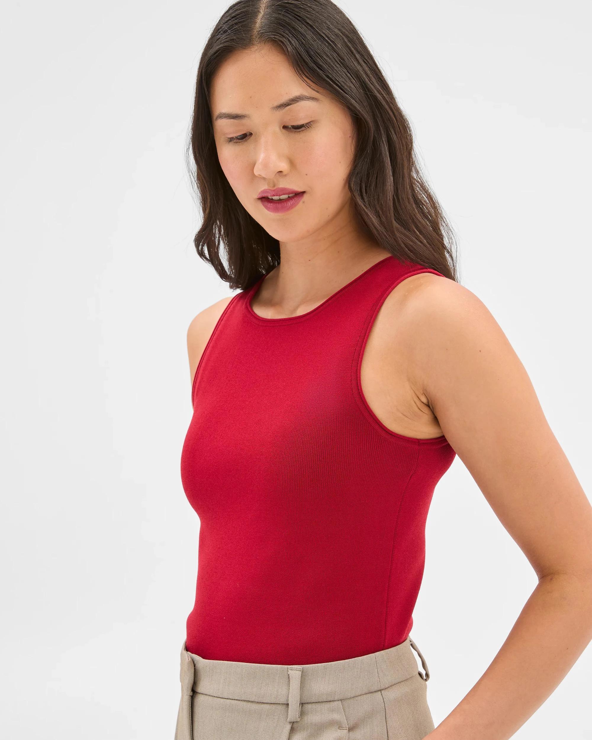 1 Boat Neck Crepe Tank Top - Preview CRIMSON, 1 of 5