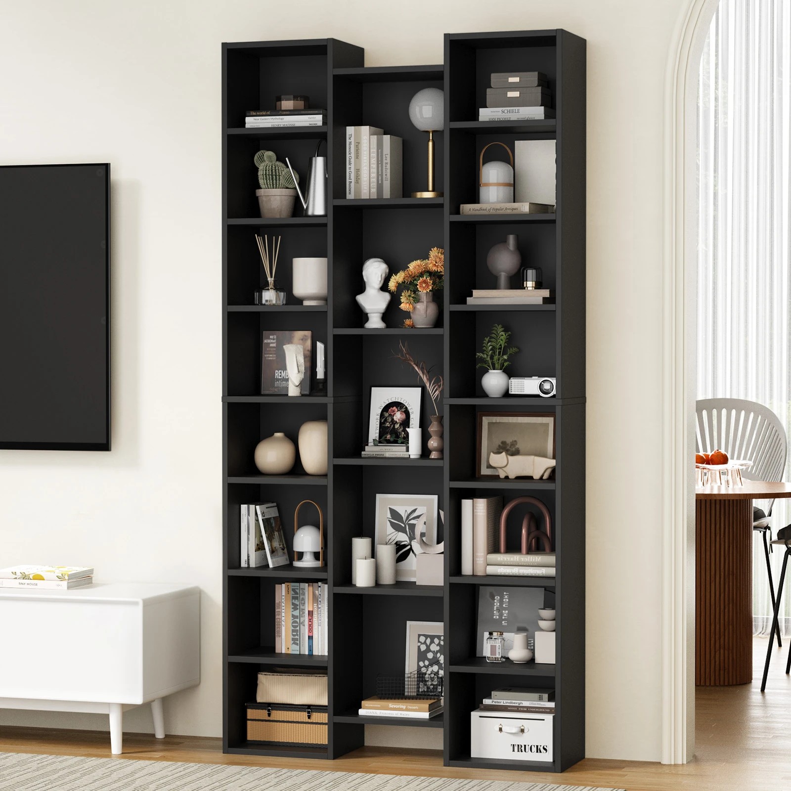2 Oikiture Bookshelf Display Shelf CD DVD Storage Media Rack Stand Bookcase
 - black, 2 of 10