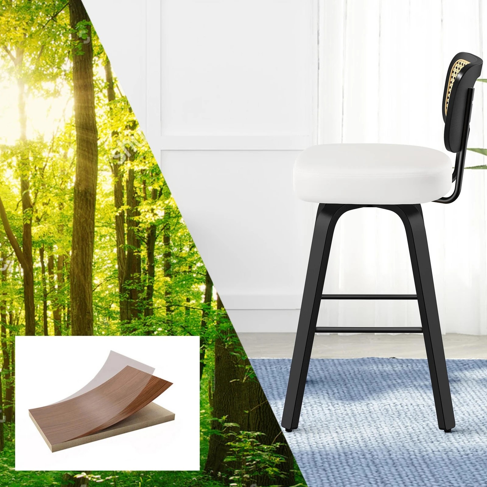 5 Alfordson 2x Bar Stools Kitchen Vintage Leather Seat Rattan Chair - White, 5 of 9