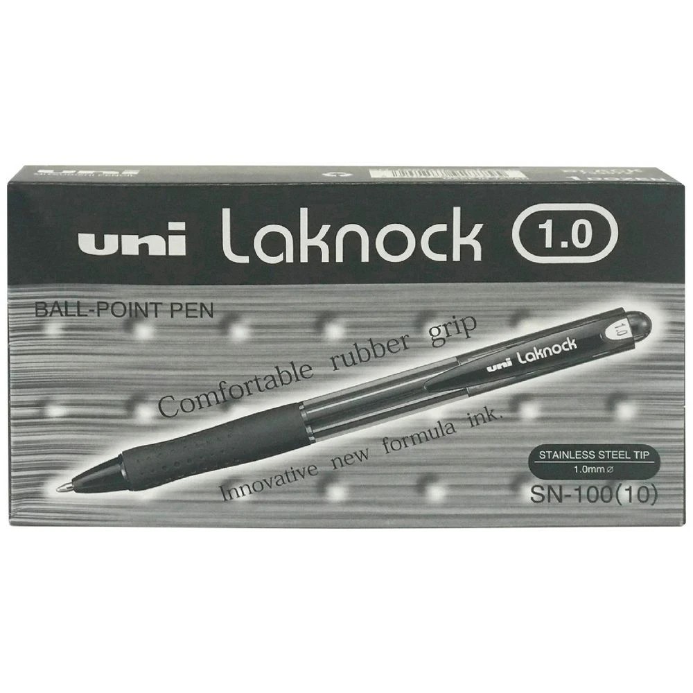 1 Uni Laknock Medium Retractable Ballpoint Pens Black 12 Pack, 1 of 4