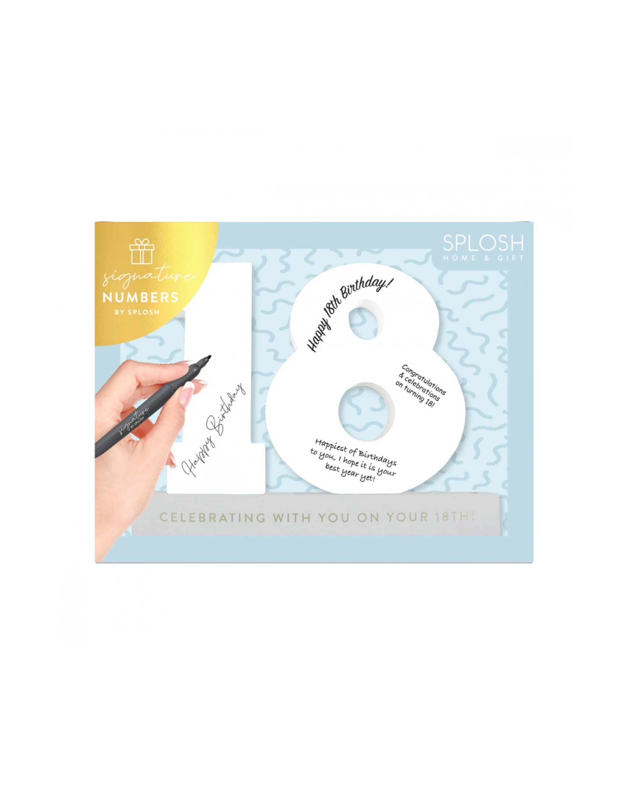 6 Splosh 18th Birthday Wooden Signature Number W/ Marker Keepsake 29x21cm White
 - White, 6 of 6