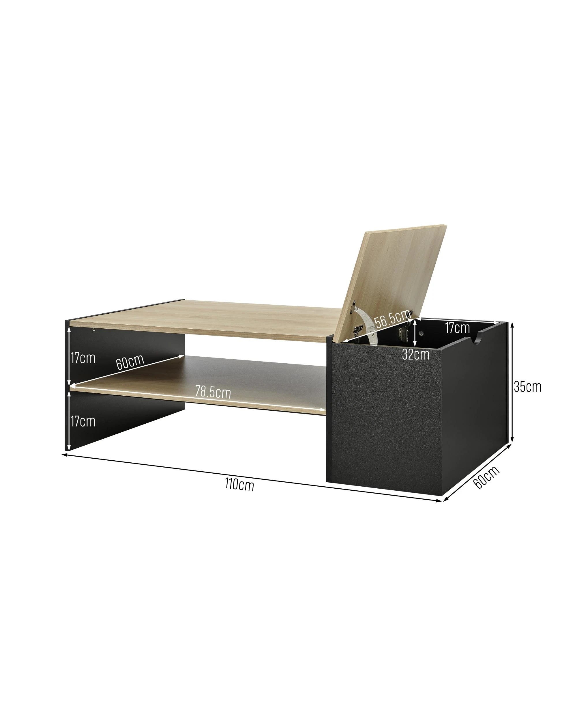 9 Kodu Coffee Table with Concealed Storage Compartment Oak Look - Black, 9 of 9