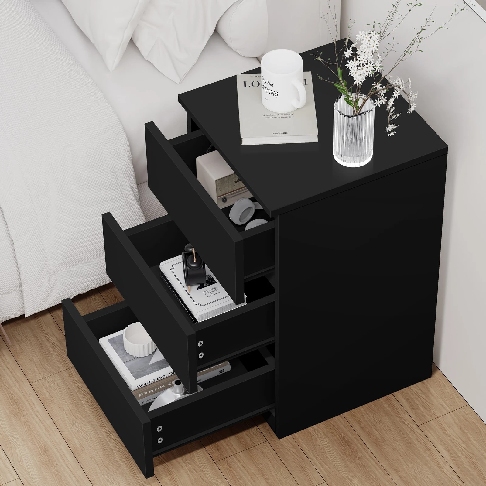 6 Alfordson 2x Bedside Table 3 Drawers - Black, 6 of 10
