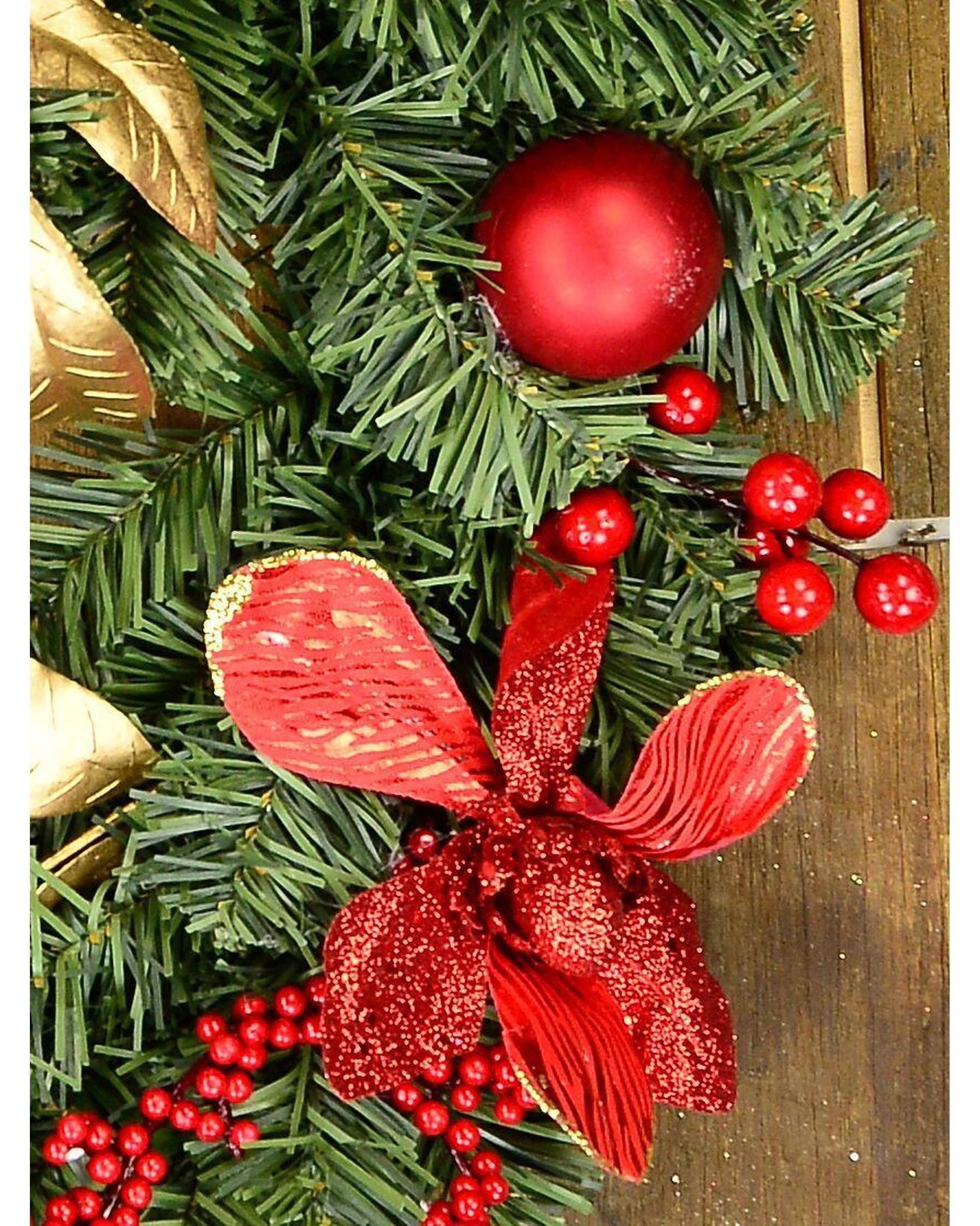 Christmas Warehouse 40cm Red Poinsettia Christmas Wreath With Gold ...