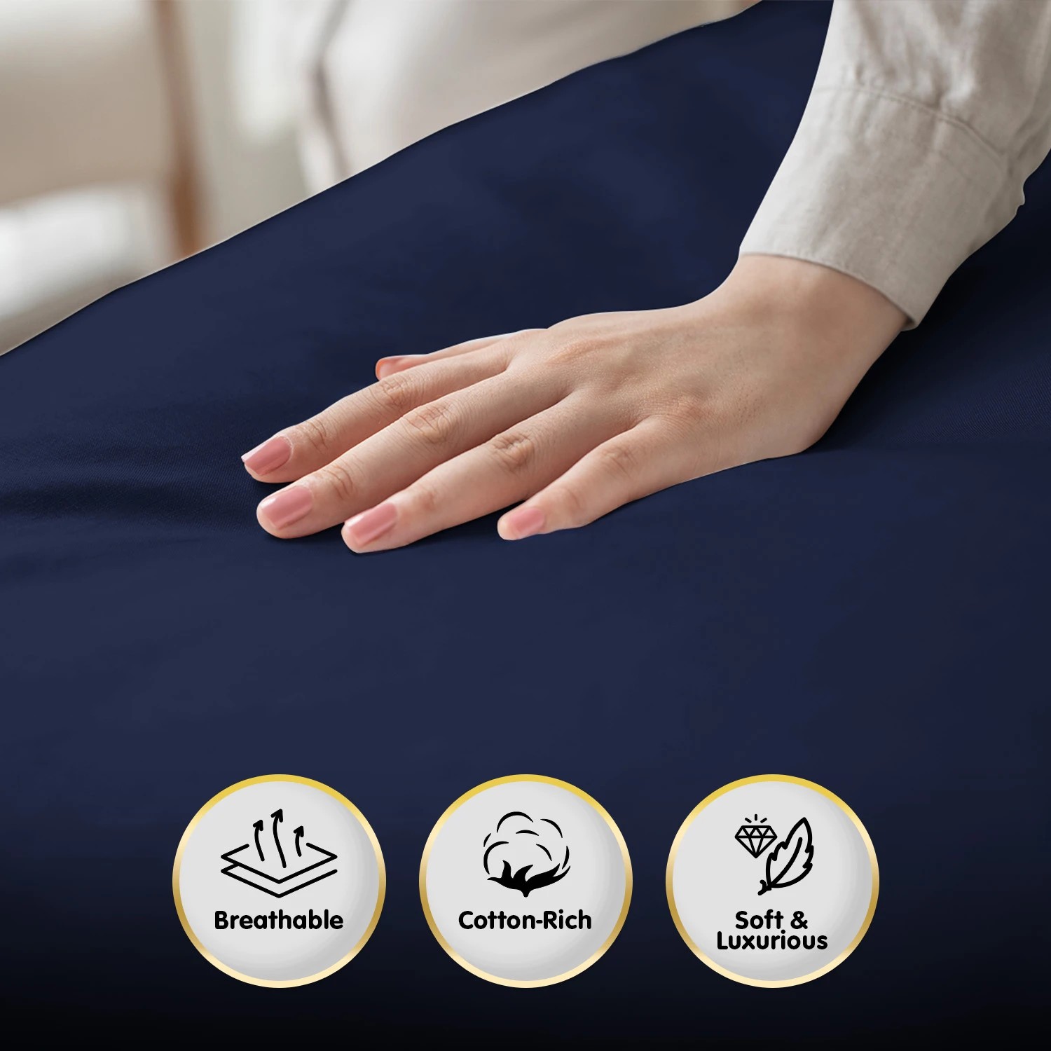 4 4pc 1000 Thread Count Cotton Rich Sheet Gift Pack Cvc Microfibre Blend In Navy
 - King Bed, 4 of 8