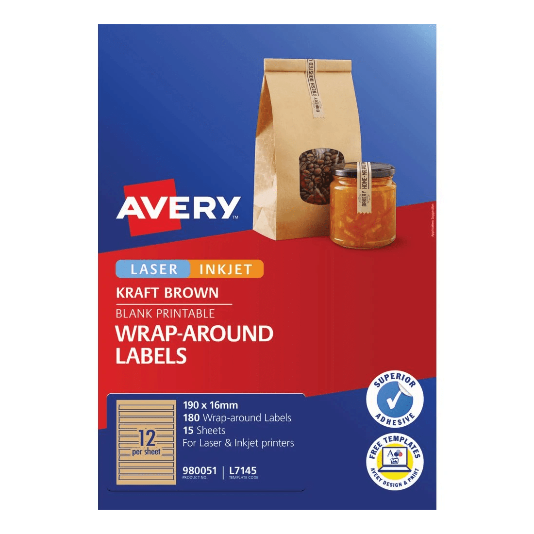 2 Avery 12UP Inkjet Laser Wraparound Label Kraft 15 Sheets, 2 of 6