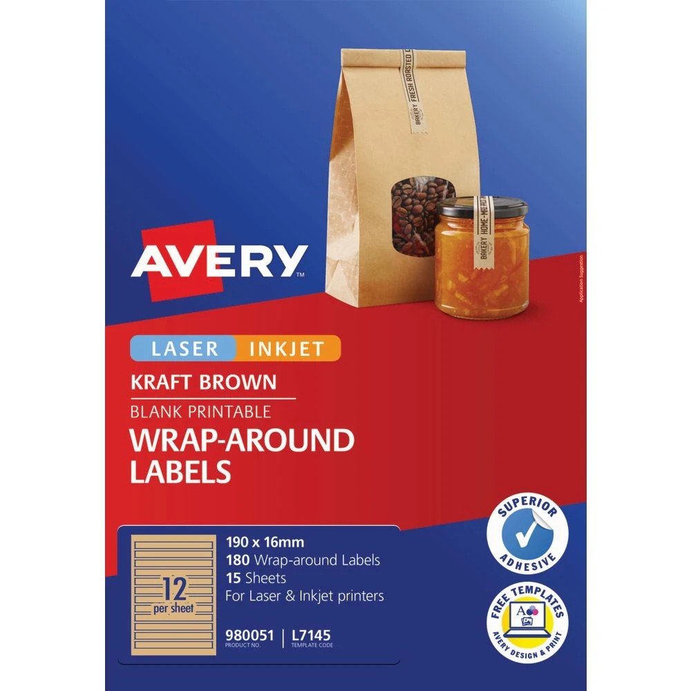 2 Avery 12UP Inkjet Laser Wraparound Label Kraft 15 Sheets, 2 of 6