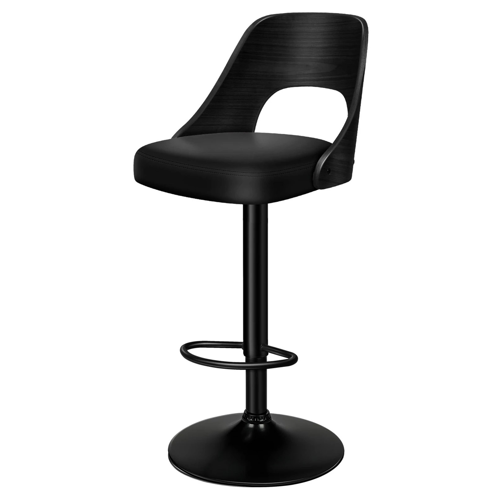 1 Alfordson 1x Bar Stool Kitchen Swivel Chair Wooden Leather Gas Lift - Black, 1 of 8