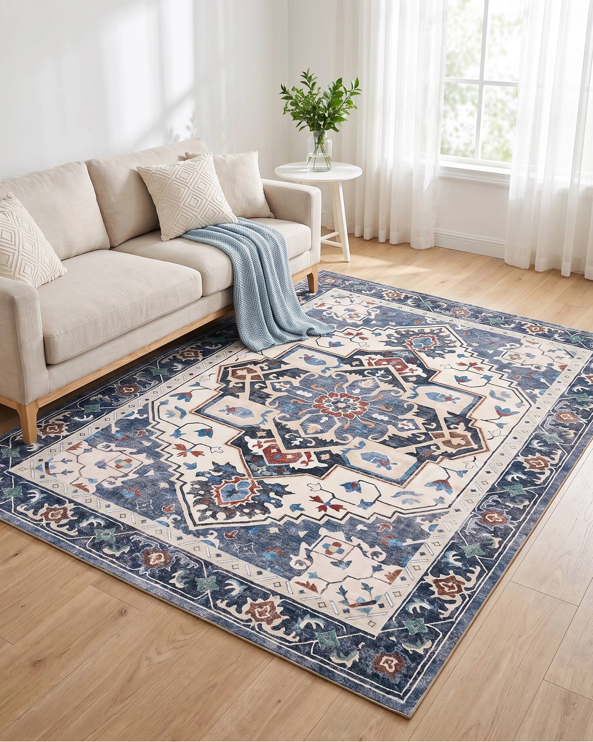 6 ZUNI Floor Rug 160x230CM Machine Washable Modern Area Rug Carpet Short Pile Living Room Blue, 6 of 7