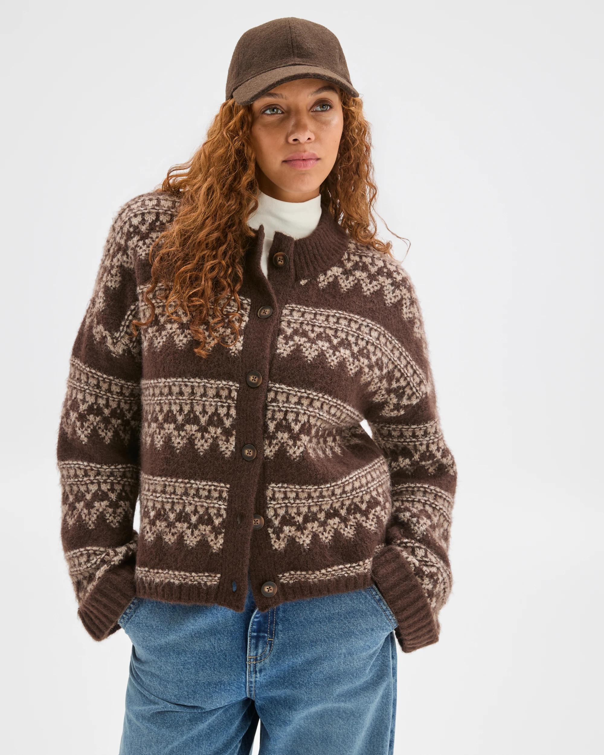 1 Target Woman Long Sleeve Fairisle Cardigan FALL LEAF, 1 of 8
