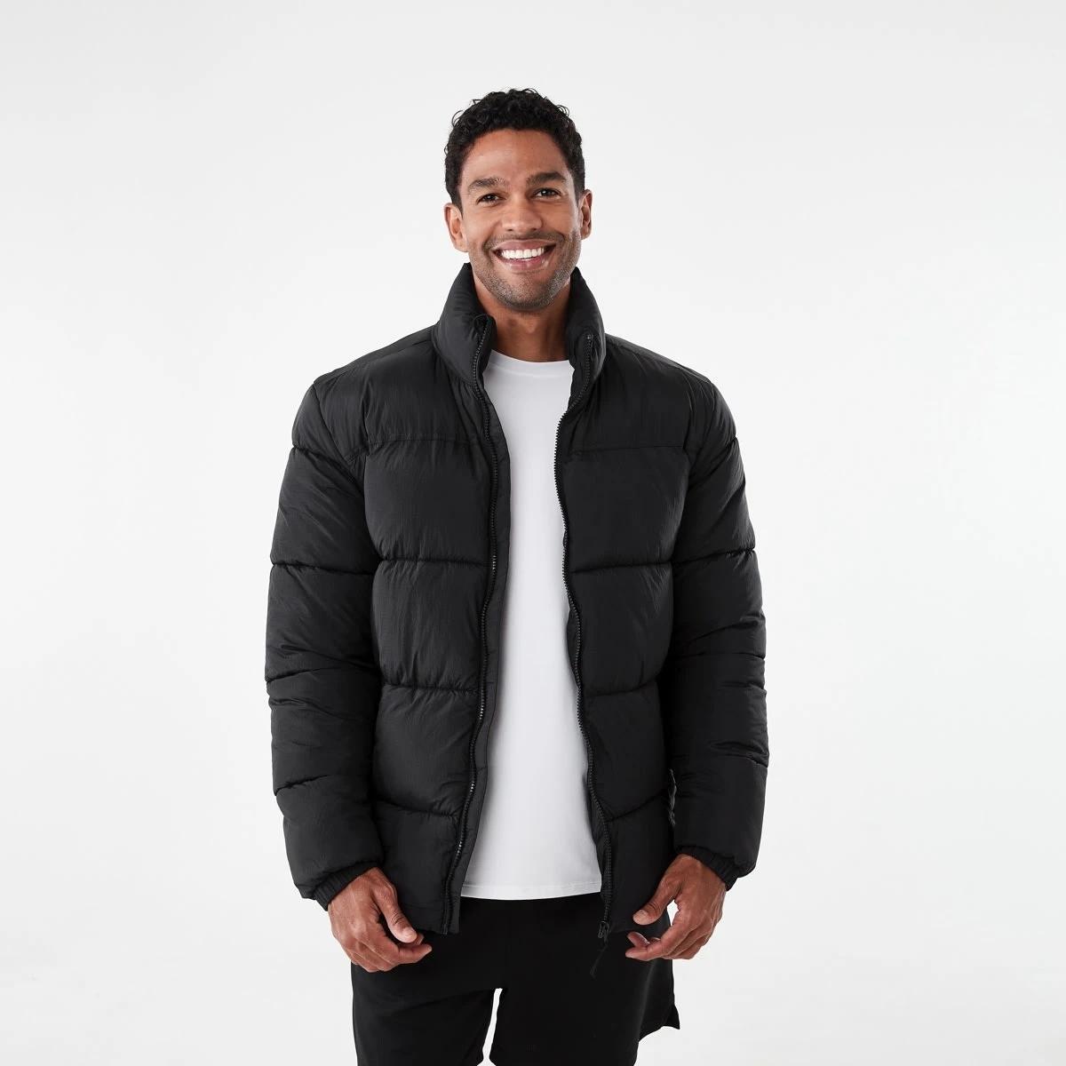 1 Active Mens Outdoor Funnel Contrast Puffer Jacket Black, 1 of 7