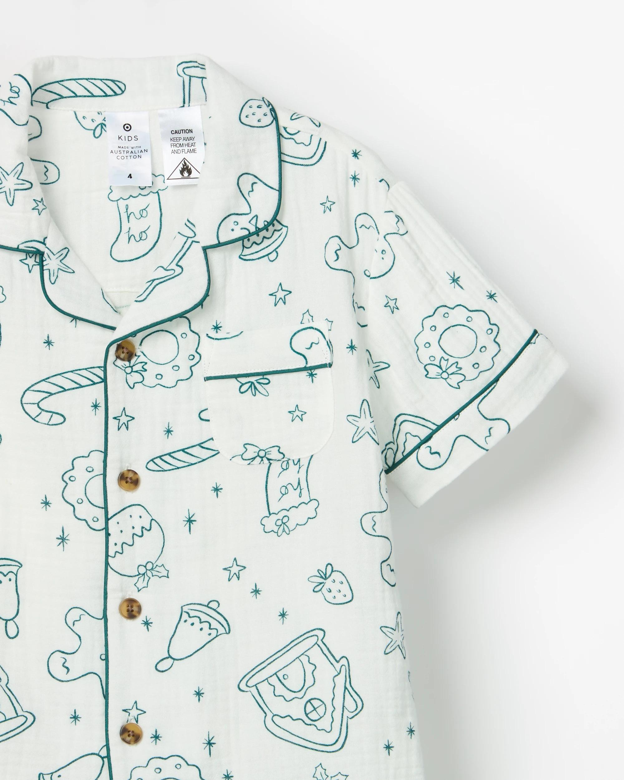 6 Target Sibling Matching Christmas Icons Australian Cotton Younger Kids Pyjama Set GREEN/WHITE ICONS, 6 of 6