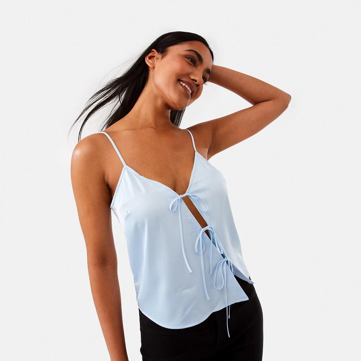 1 Sleeveless Asymmetrical Tie Front Top Blu Bysde, 1 of 7