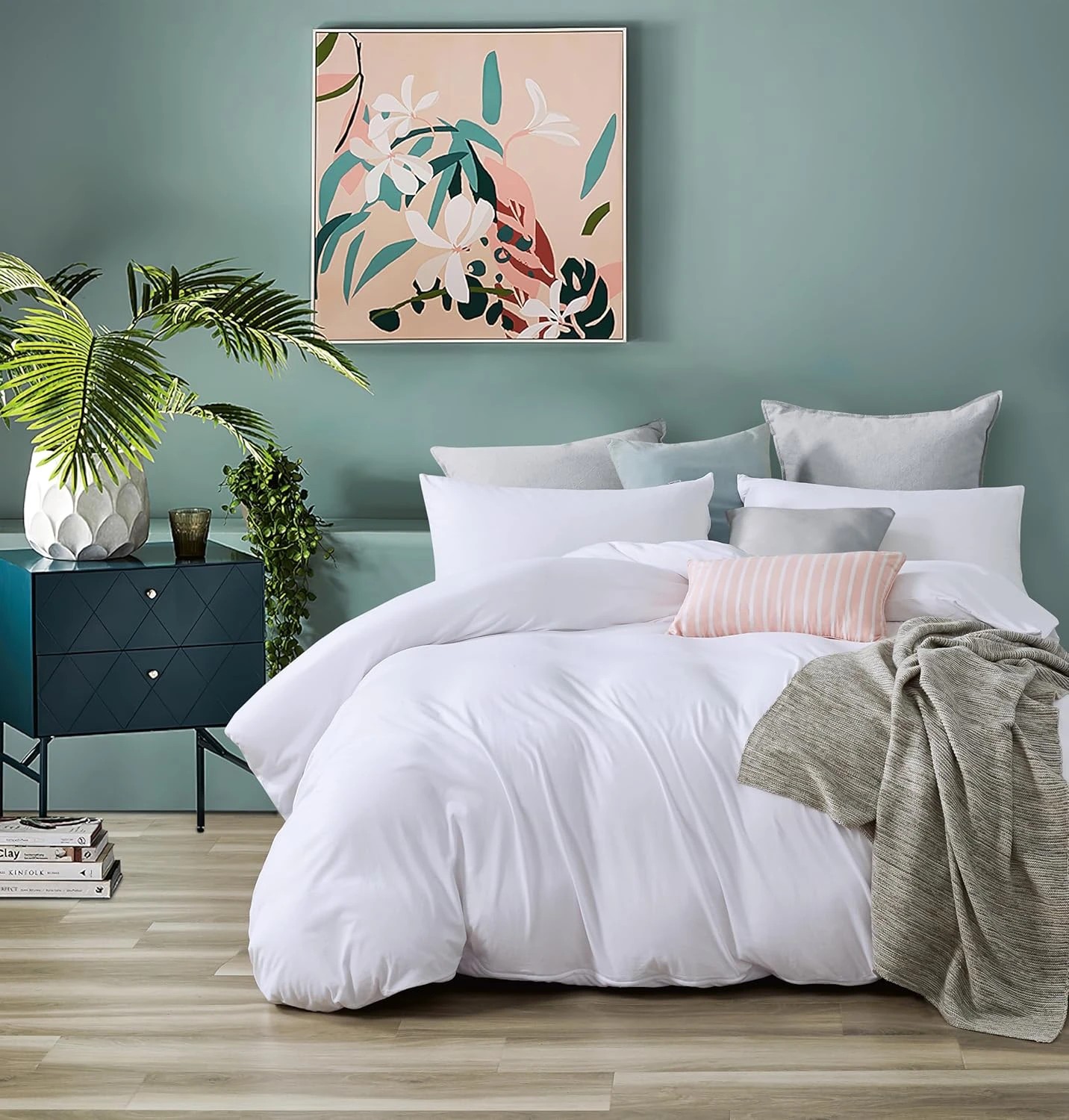 1 Gioia Casa Jersey Cotton Quilt Cover Set Soft Breathable Stretchy - Queen Bed - White, 1 of 6