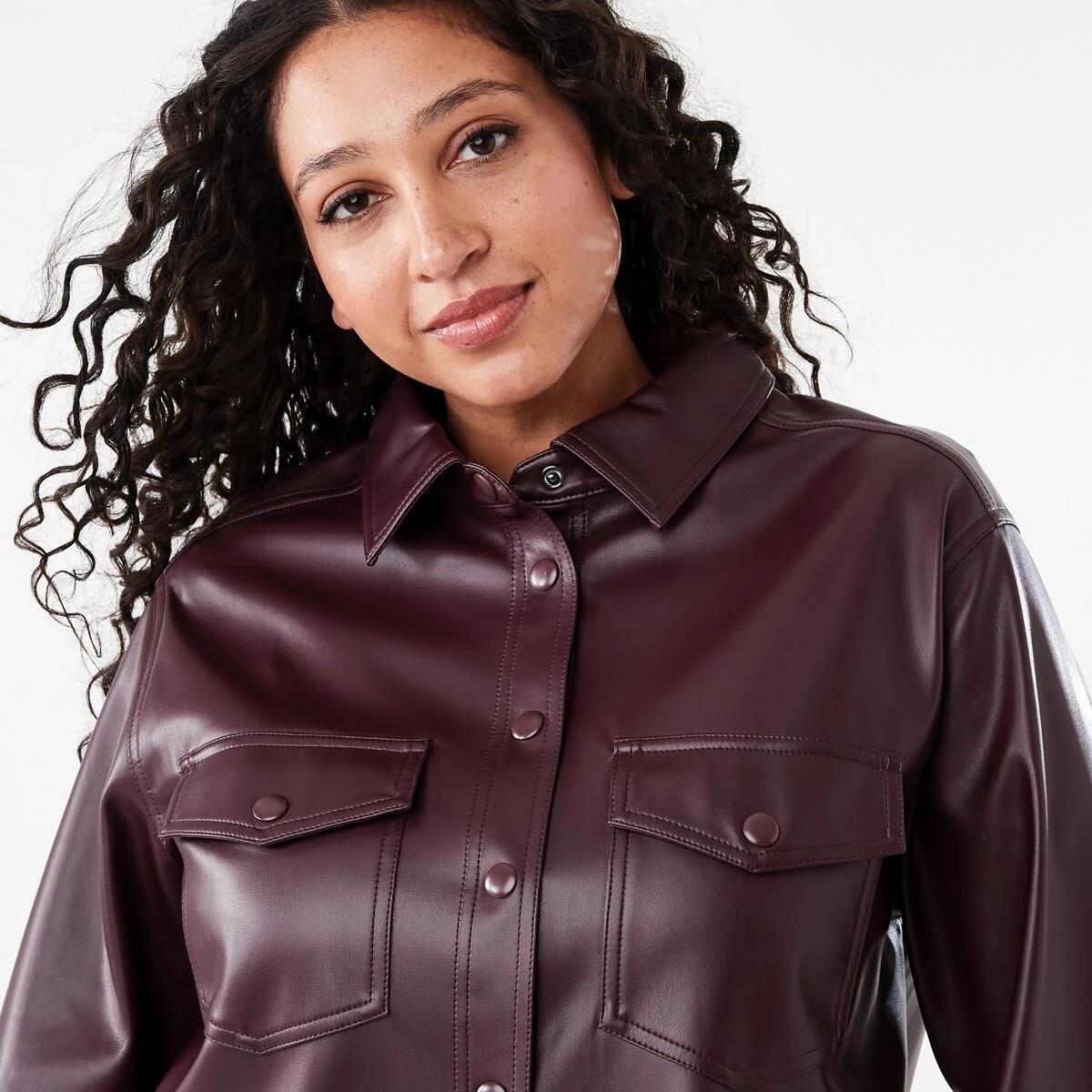 5 Long Sleeve Faux Leather Shirt Mulberry, 5 of 8