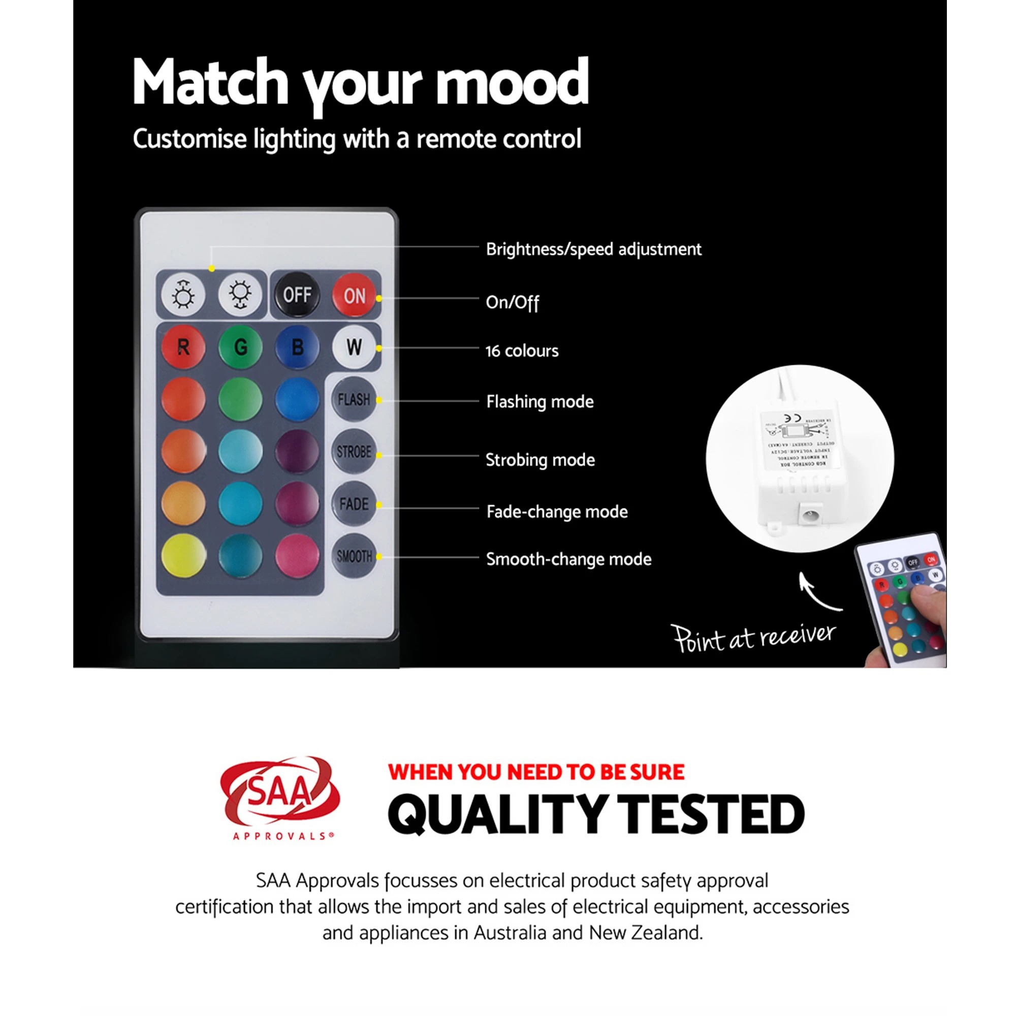 5 Artiss 2x Bedside Table LED - HERES - Black, 5 of 6
