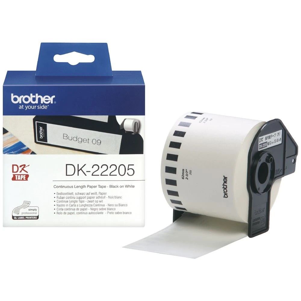 2 Brother DK 22205 Paper Tape 62mm wide Black on White, 2 of 2